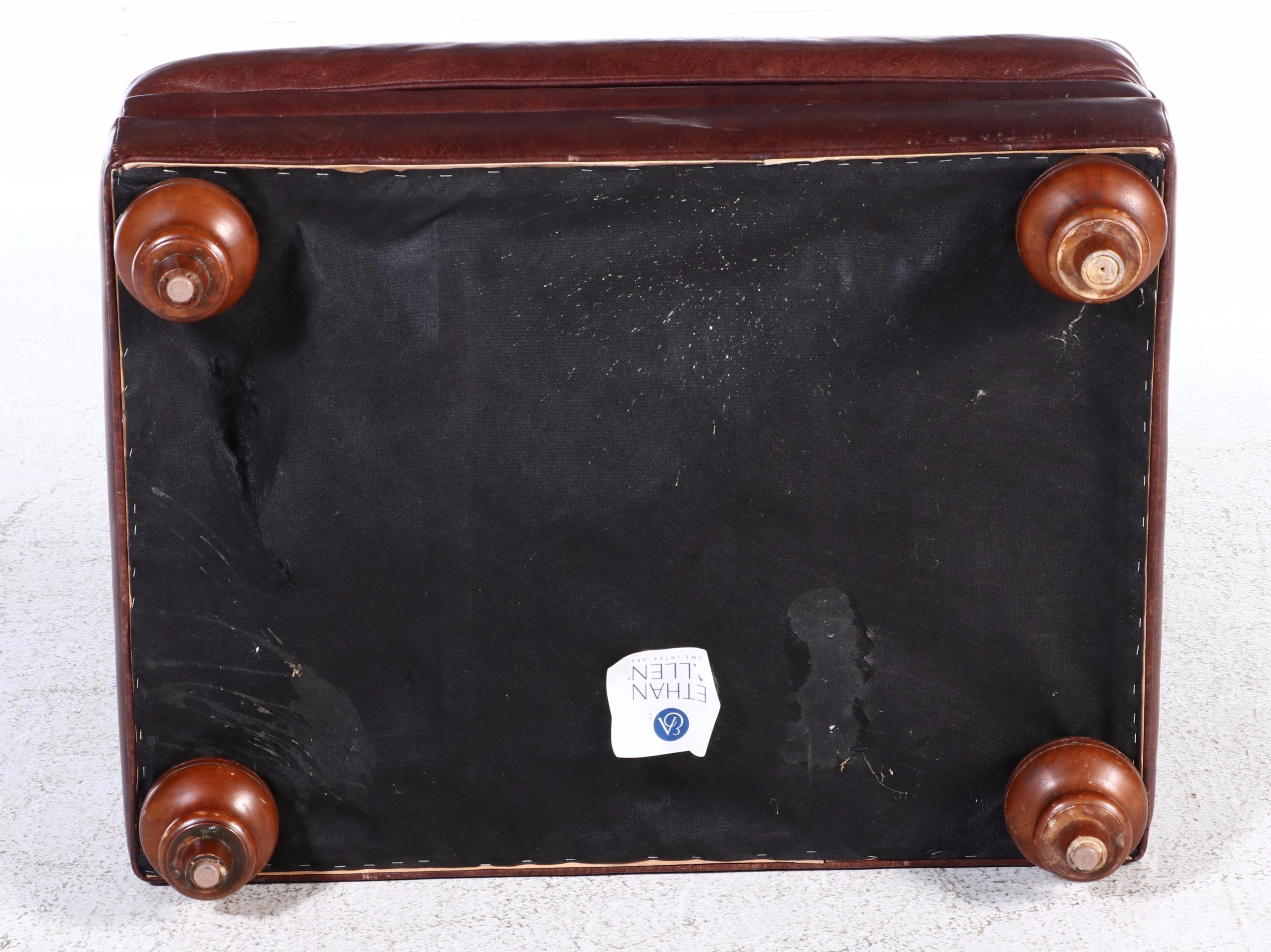 Ethan Allen Leather English-Roll-Arm Easy Chair with Ottoman