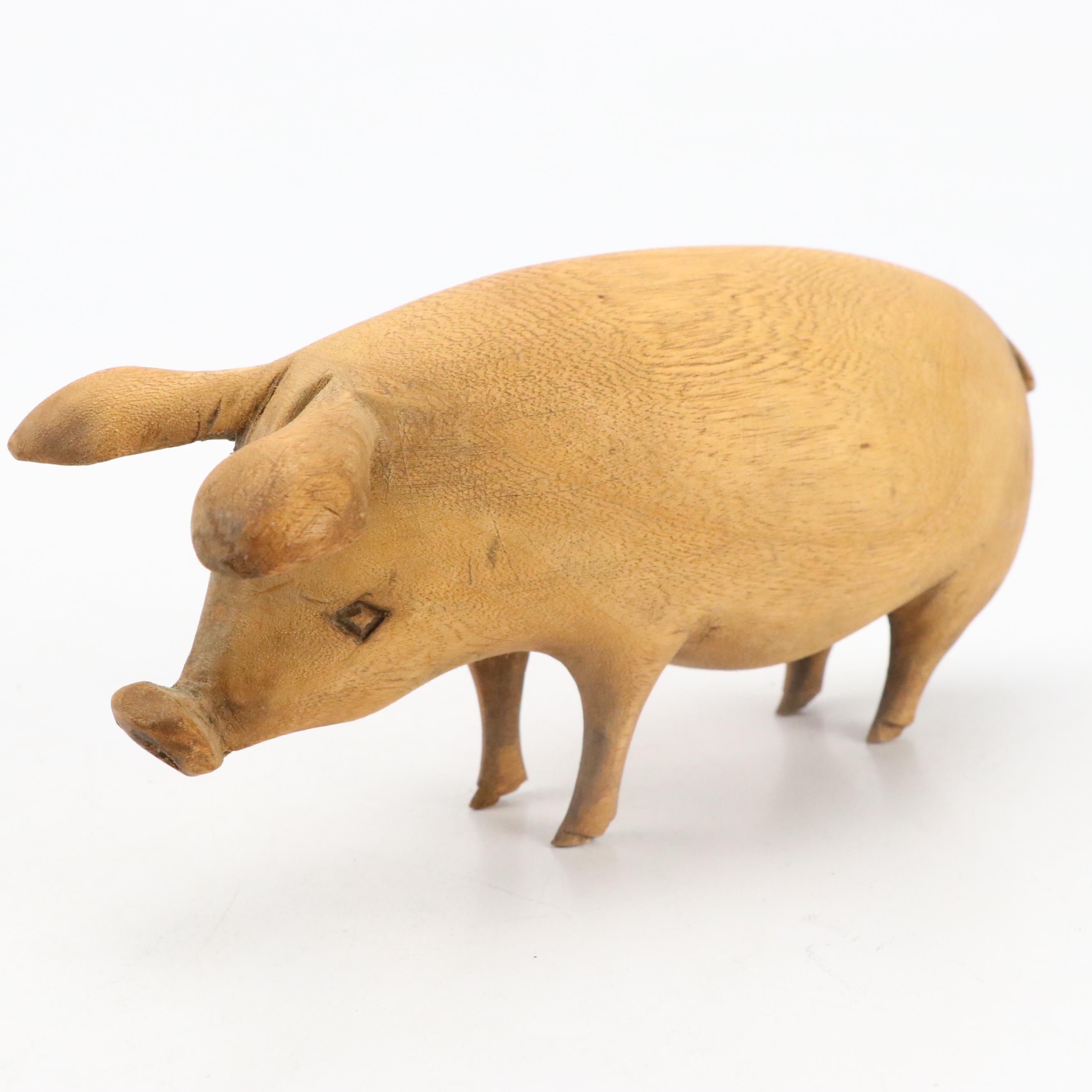 Folk Art Carved Wood Pig Figurine