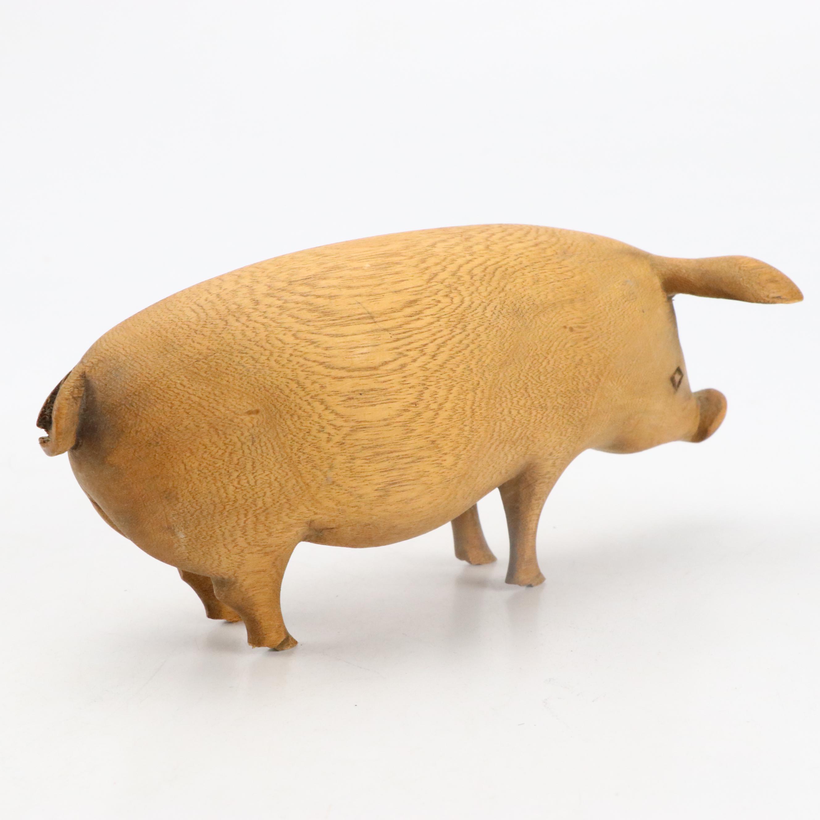 Folk Art Carved Wood Pig Figurine