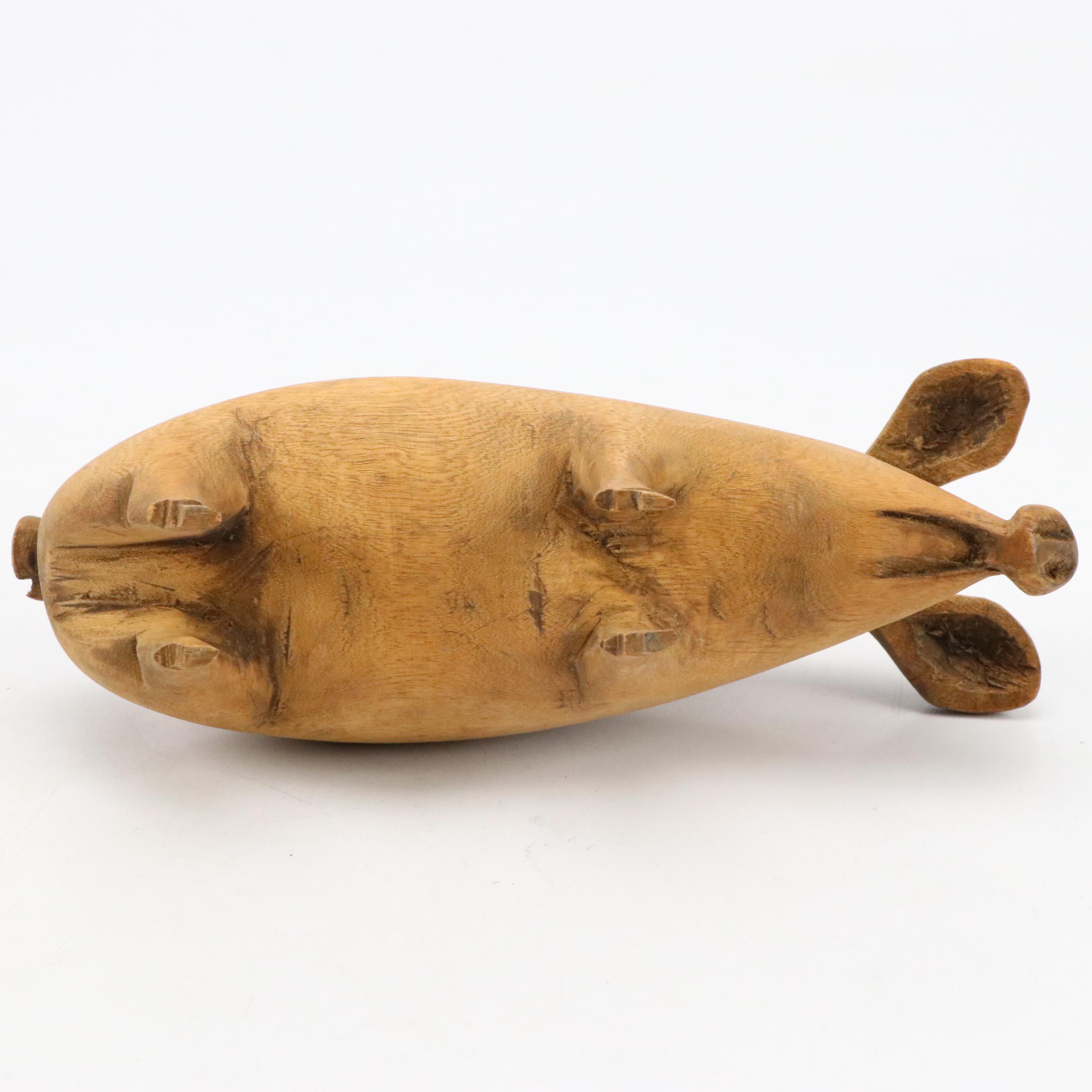 Folk Art Carved Wood Pig Figurine