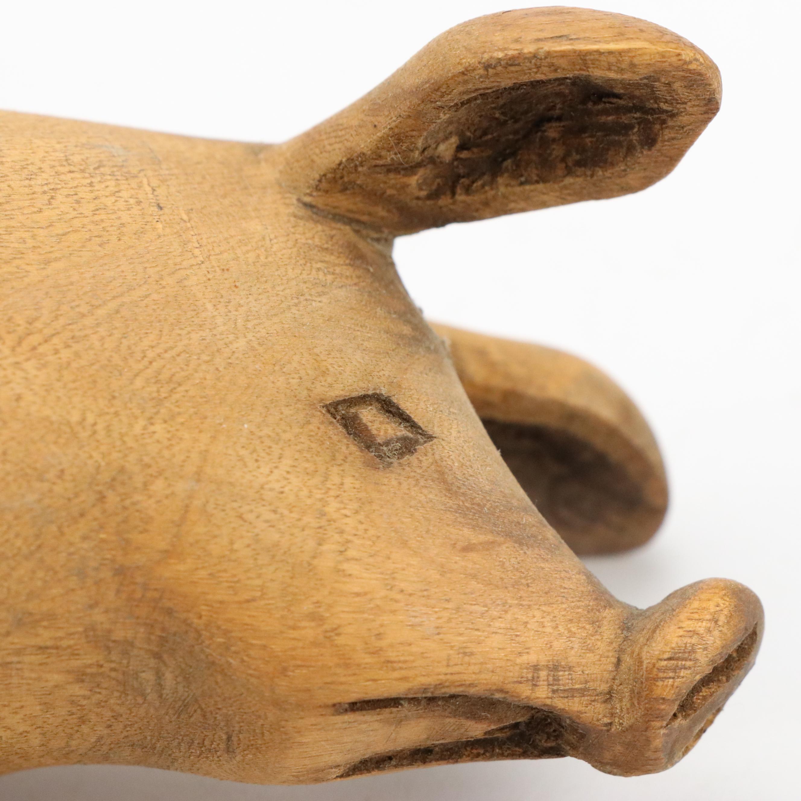 Folk Art Carved Wood Pig Figurine