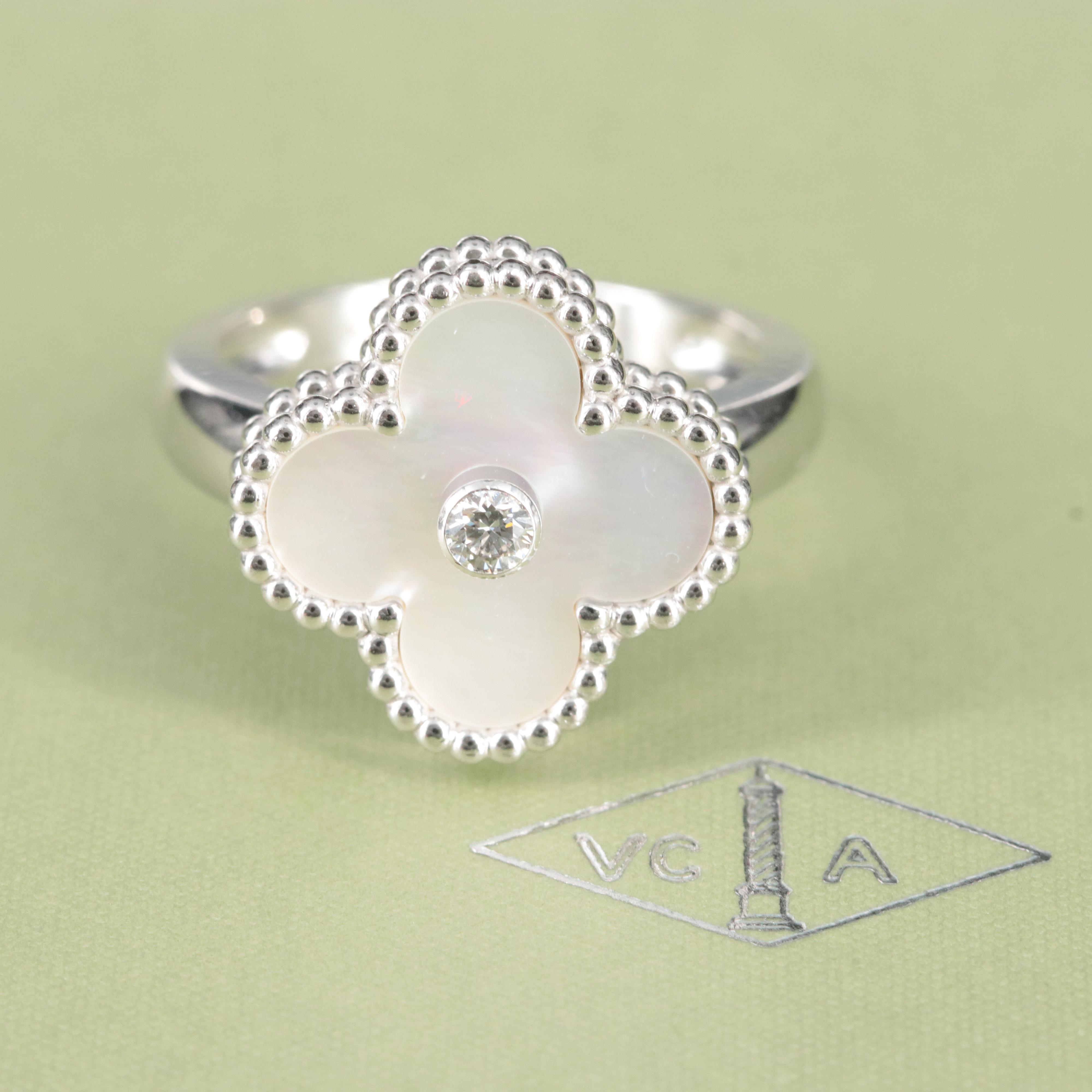 Van Cleef & Arpels Vintage Alhambra 18K Mother of Pearl and Diamond Ring