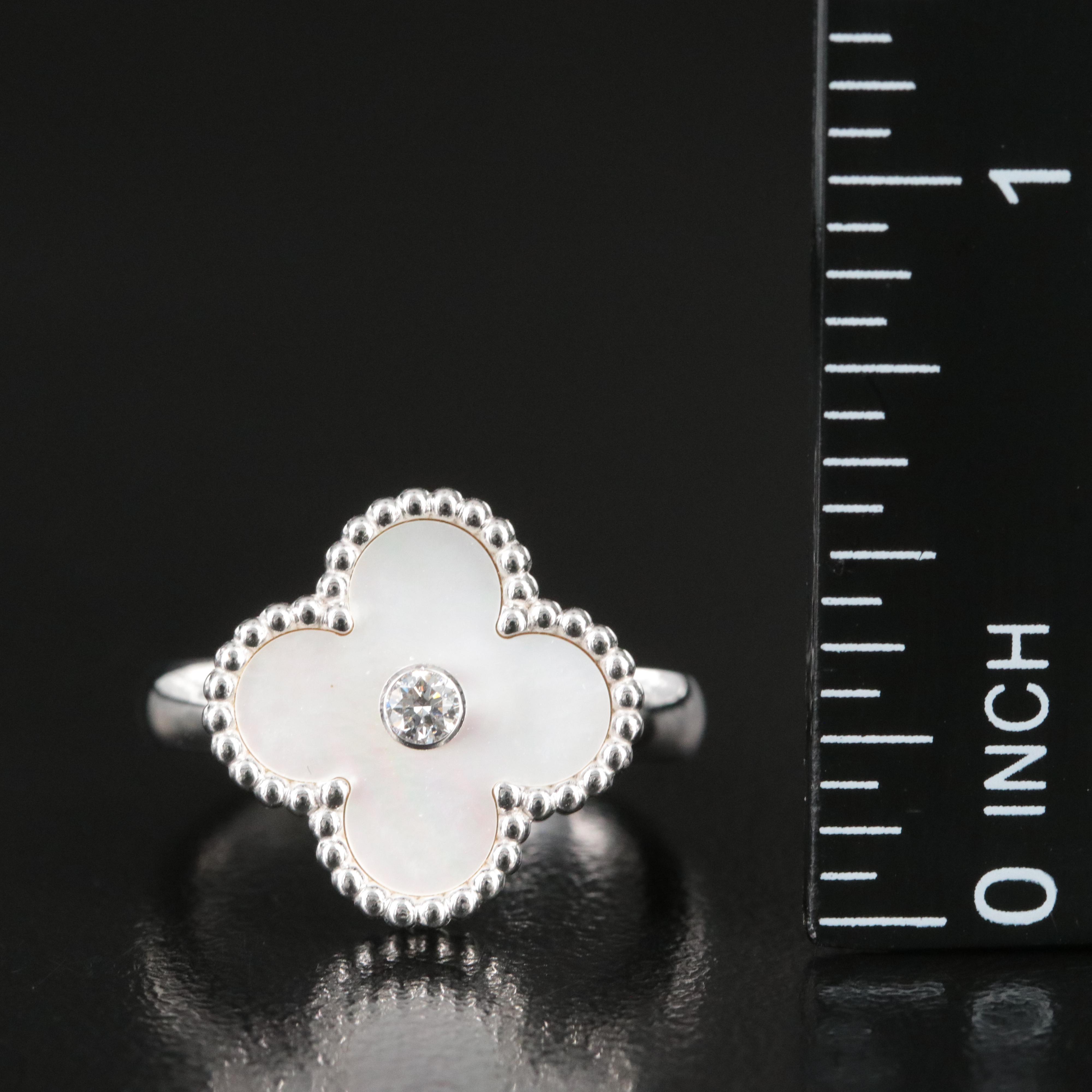 Van Cleef & Arpels Vintage Alhambra 18K Mother of Pearl and Diamond Ring