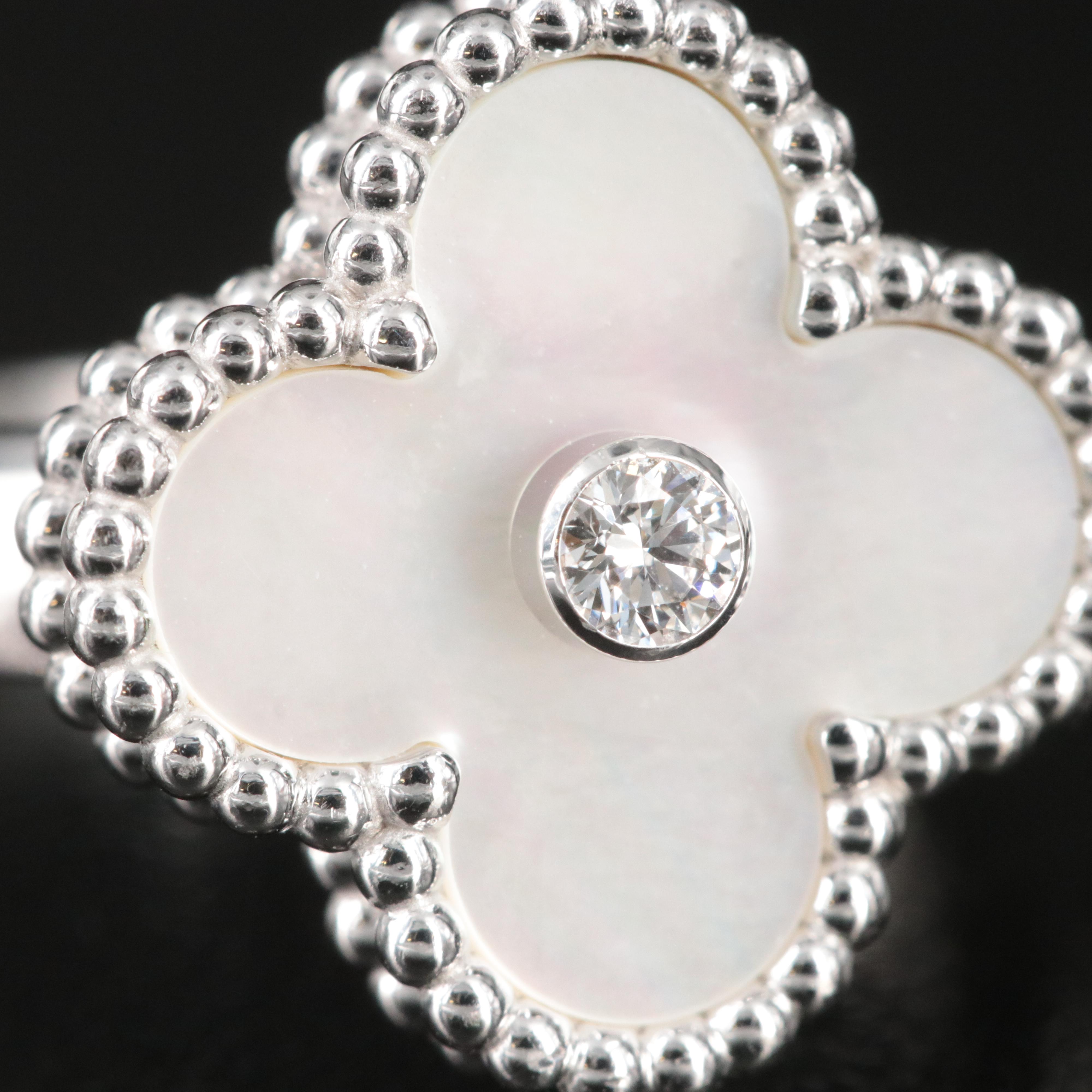 Van Cleef & Arpels Vintage Alhambra 18K Mother of Pearl and Diamond Ring