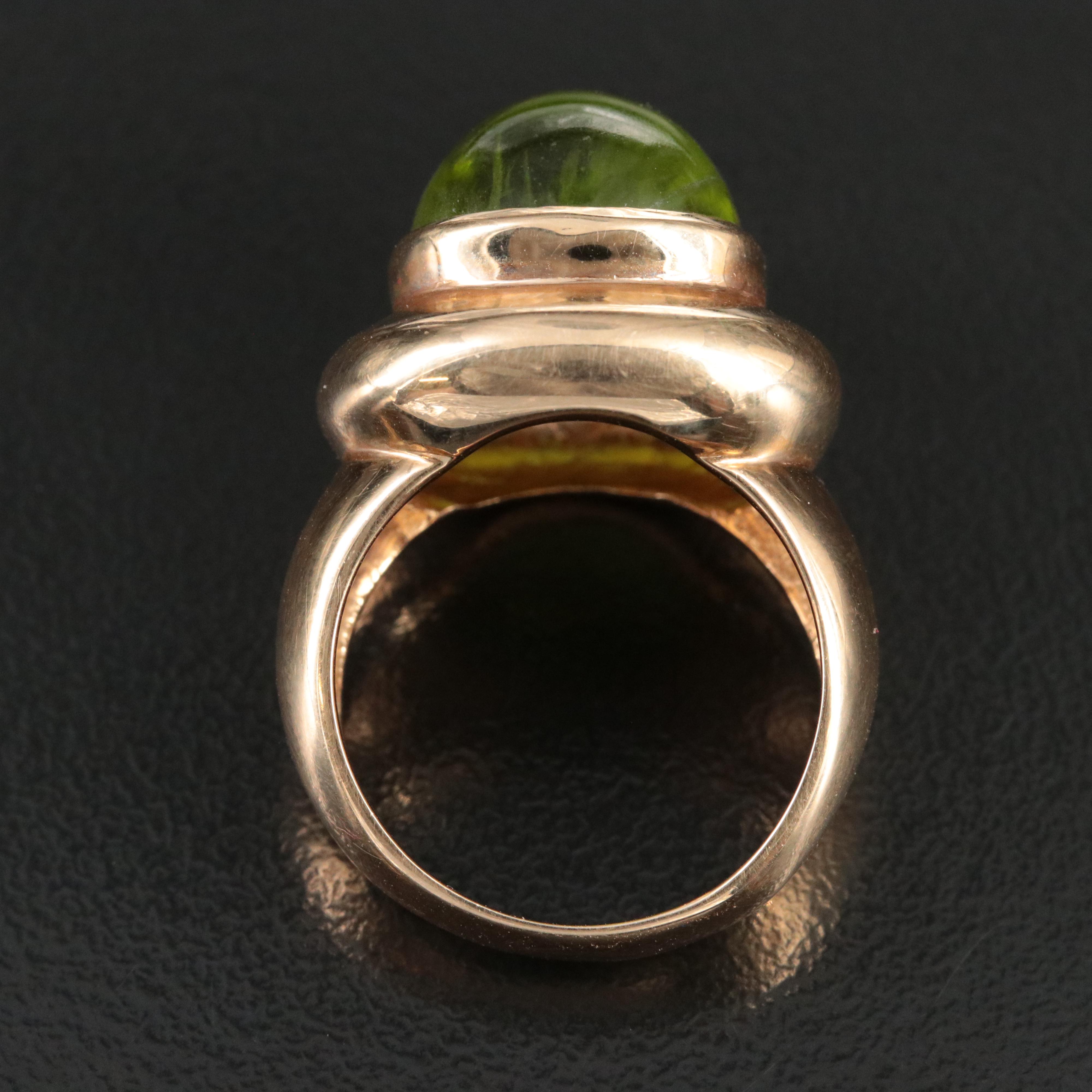 14K Peridot Cabochon Ring