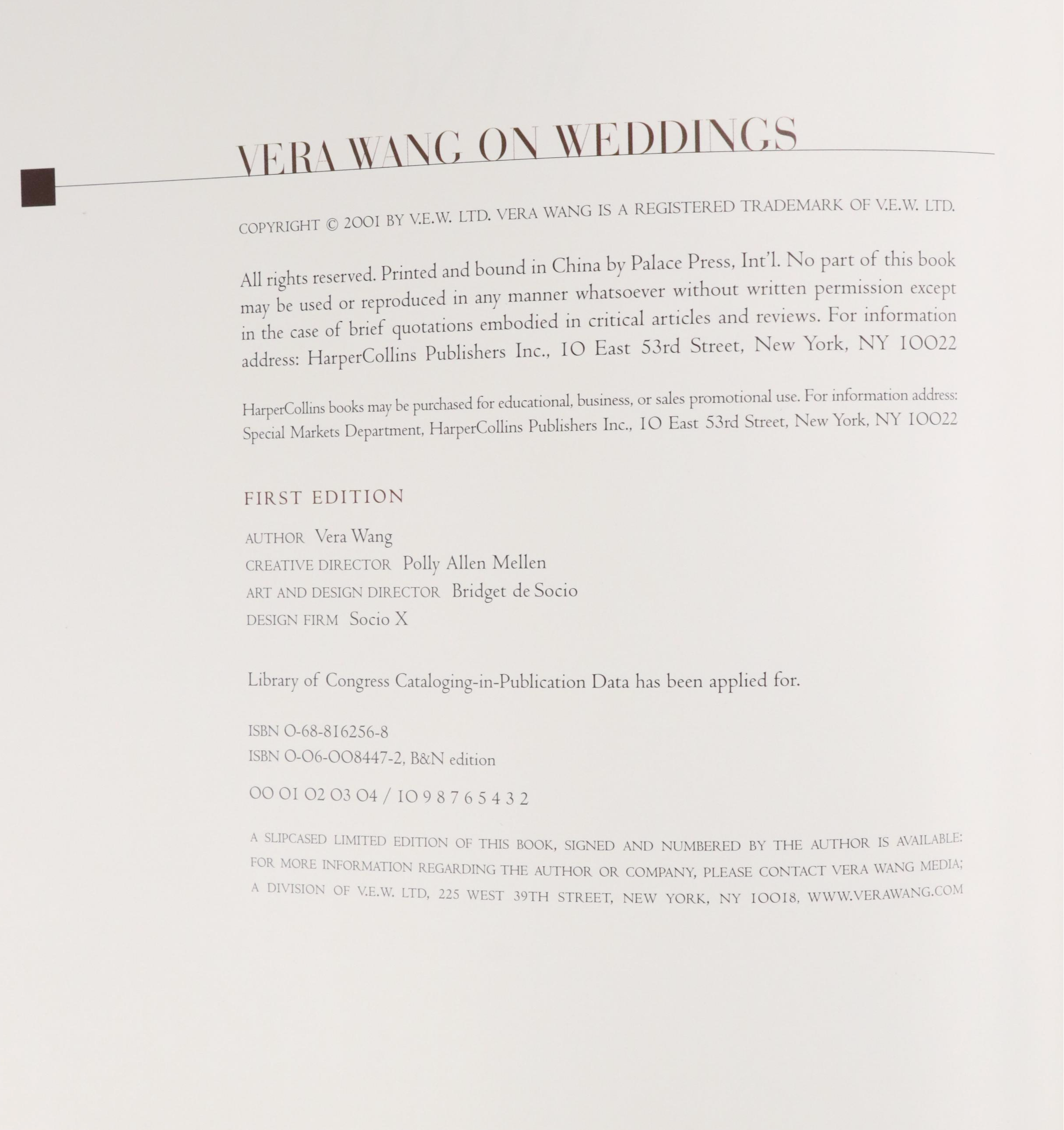 "The Tiffany Wedding" with Signed "Vera Wang on Weddings" and "Legendary Brides"