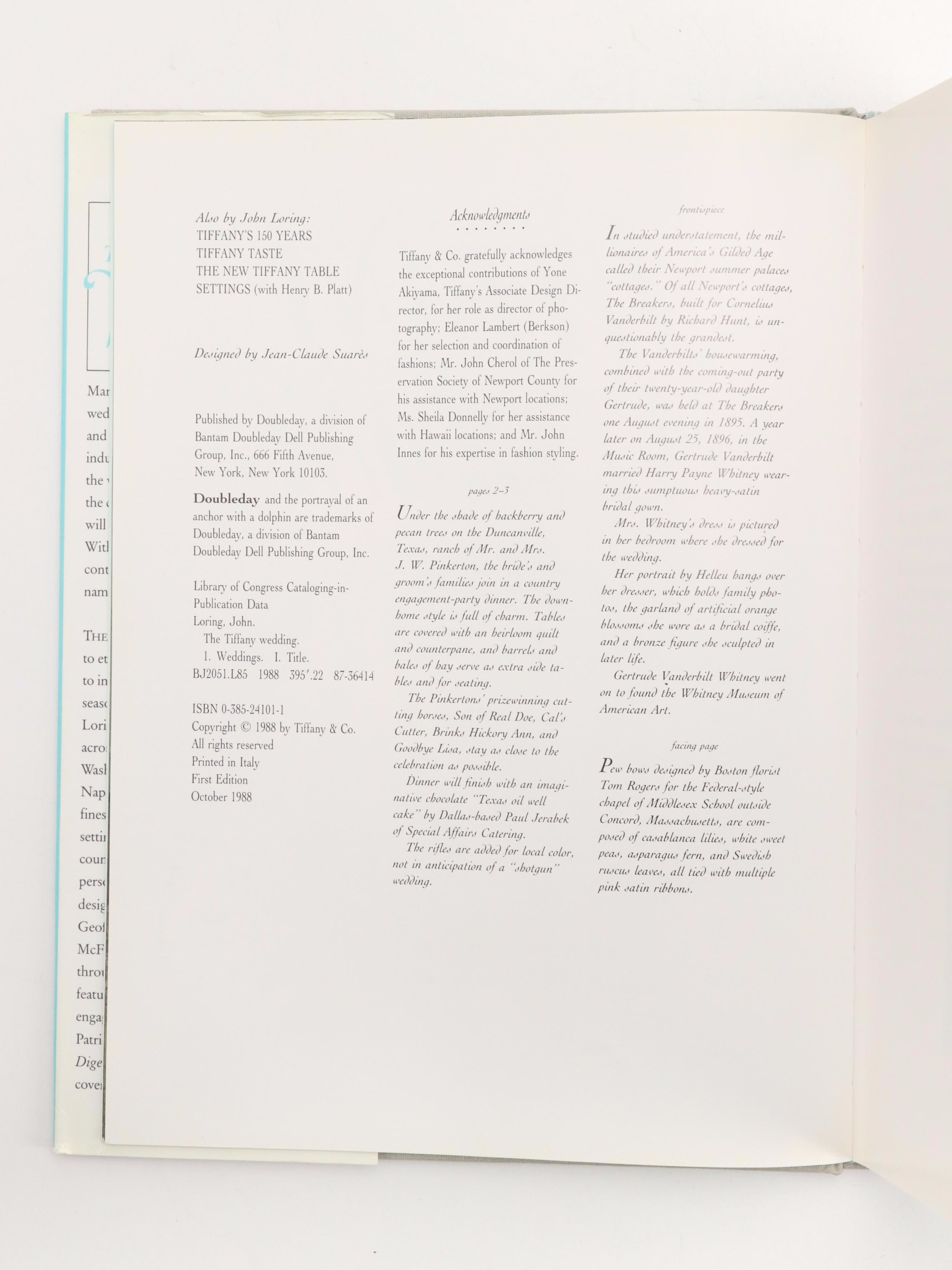 "The Tiffany Wedding" with Signed "Vera Wang on Weddings" and "Legendary Brides"