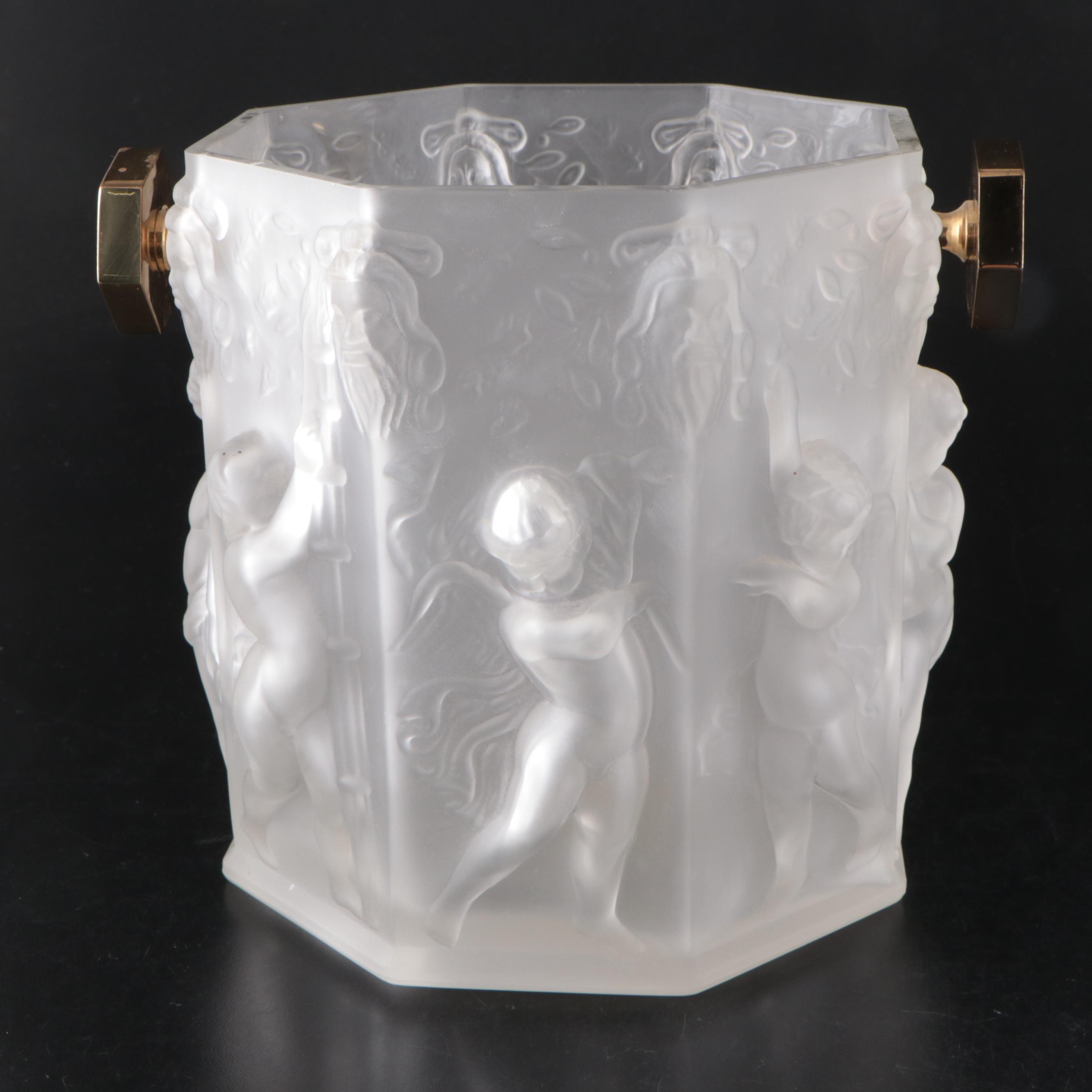 Godinger Bohemian Style Frosted Crystal Ice Bucket with Cherub Motifs