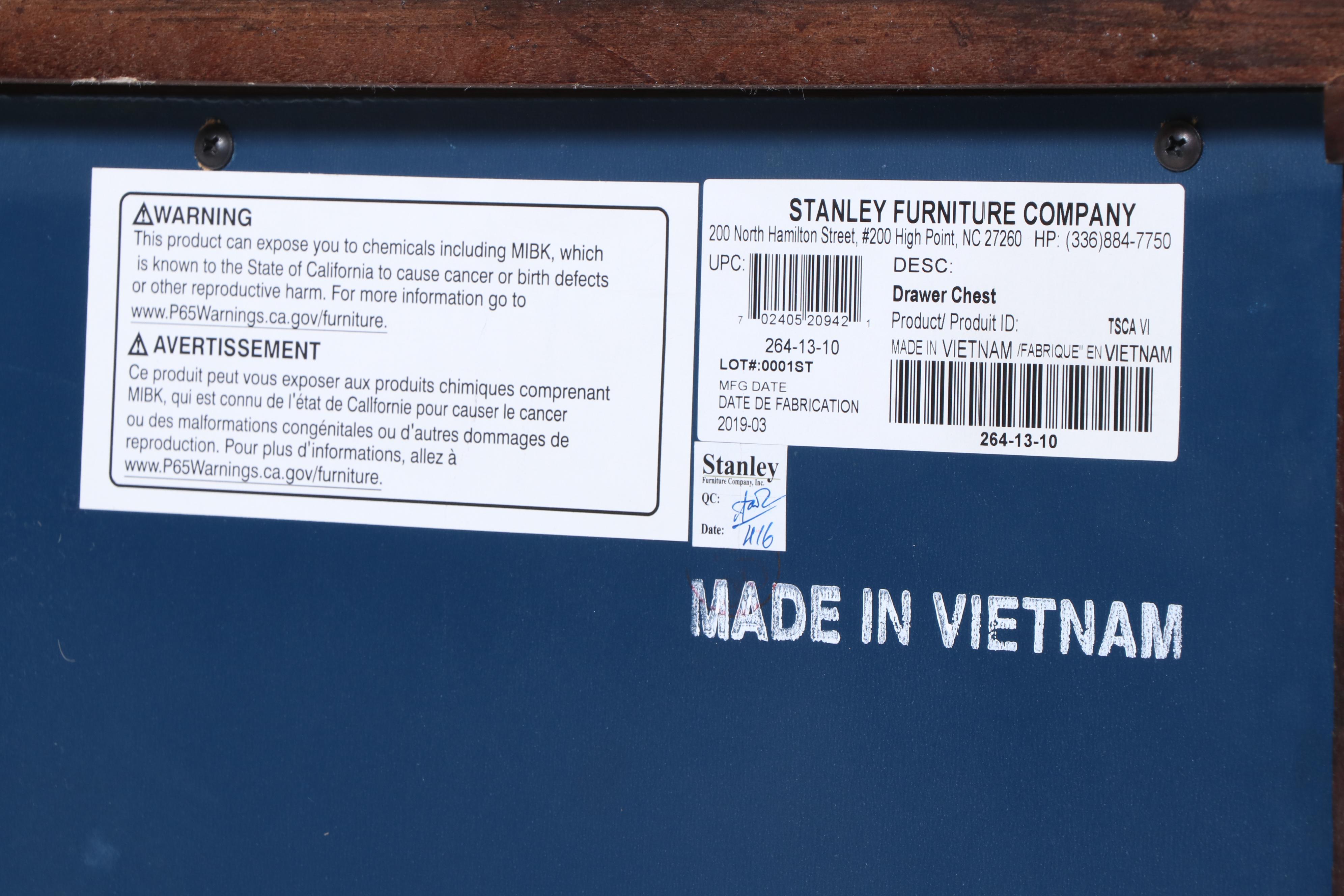 Stanley Furniture "Vintage Collection" Cherrywood-Veneered Five-Drawer Chest