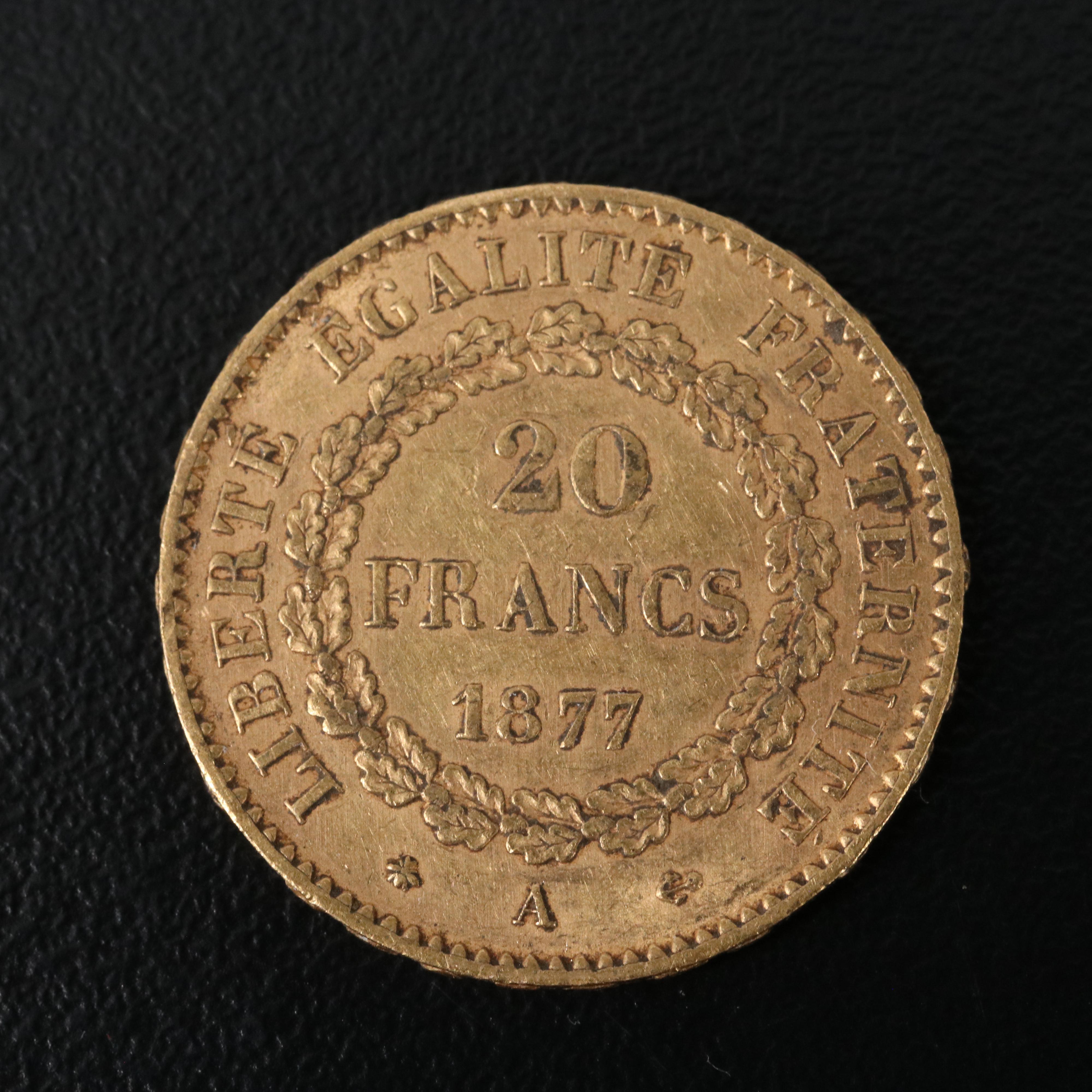 1877-A France Twenty Francs Gold Coin