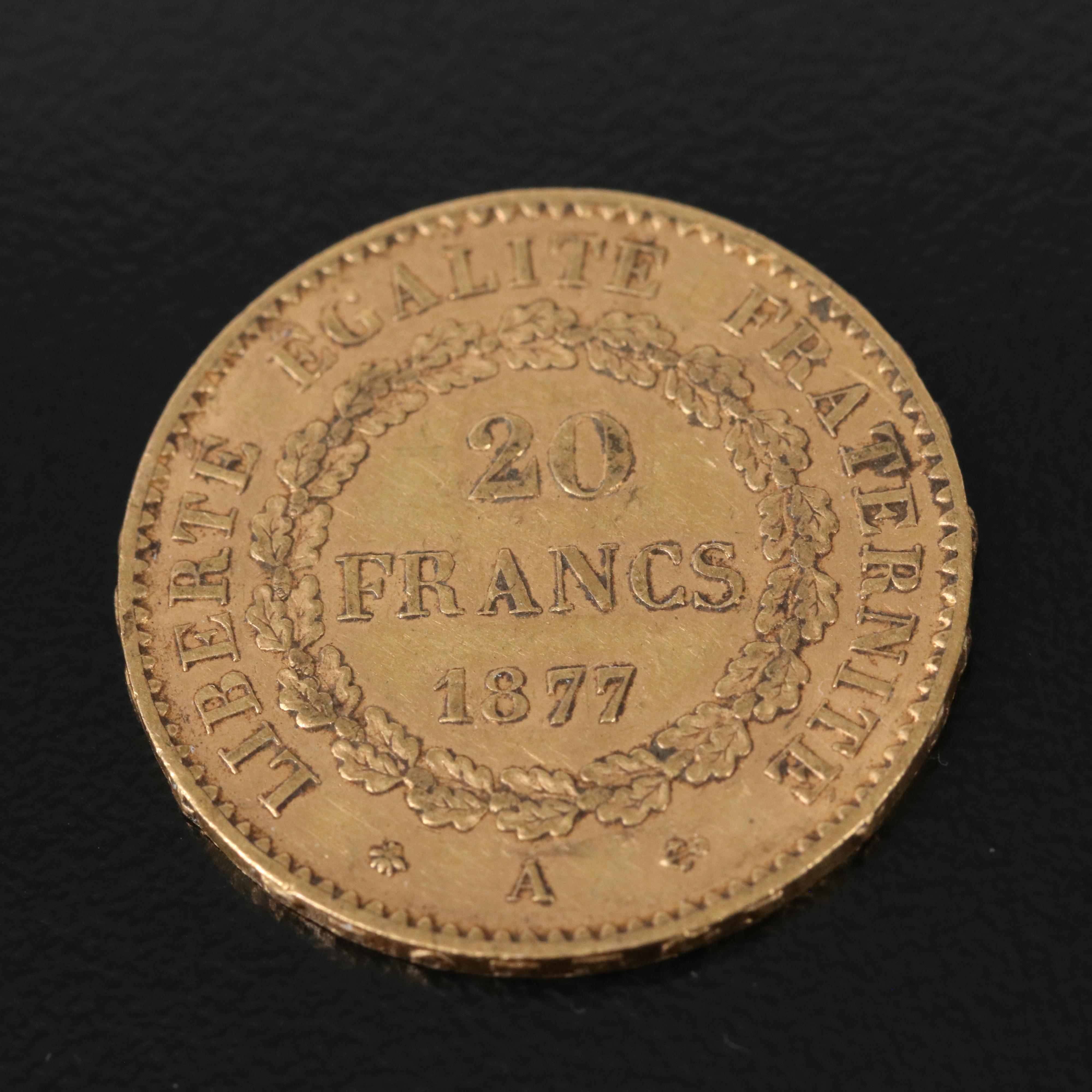 1877-A France Twenty Francs Gold Coin