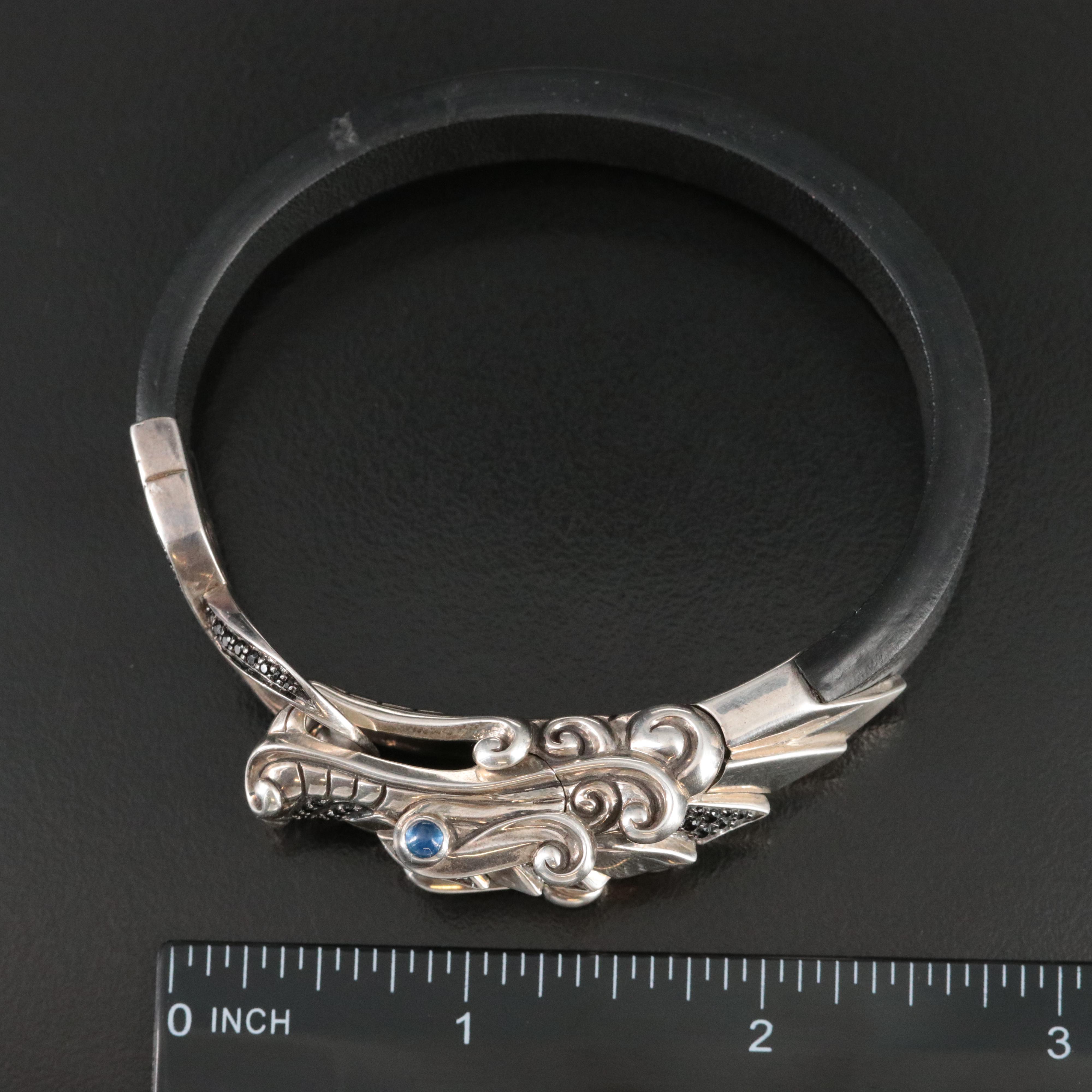 John Hardy Legends Naga Sterling and Black Spinel Leather Bracelet