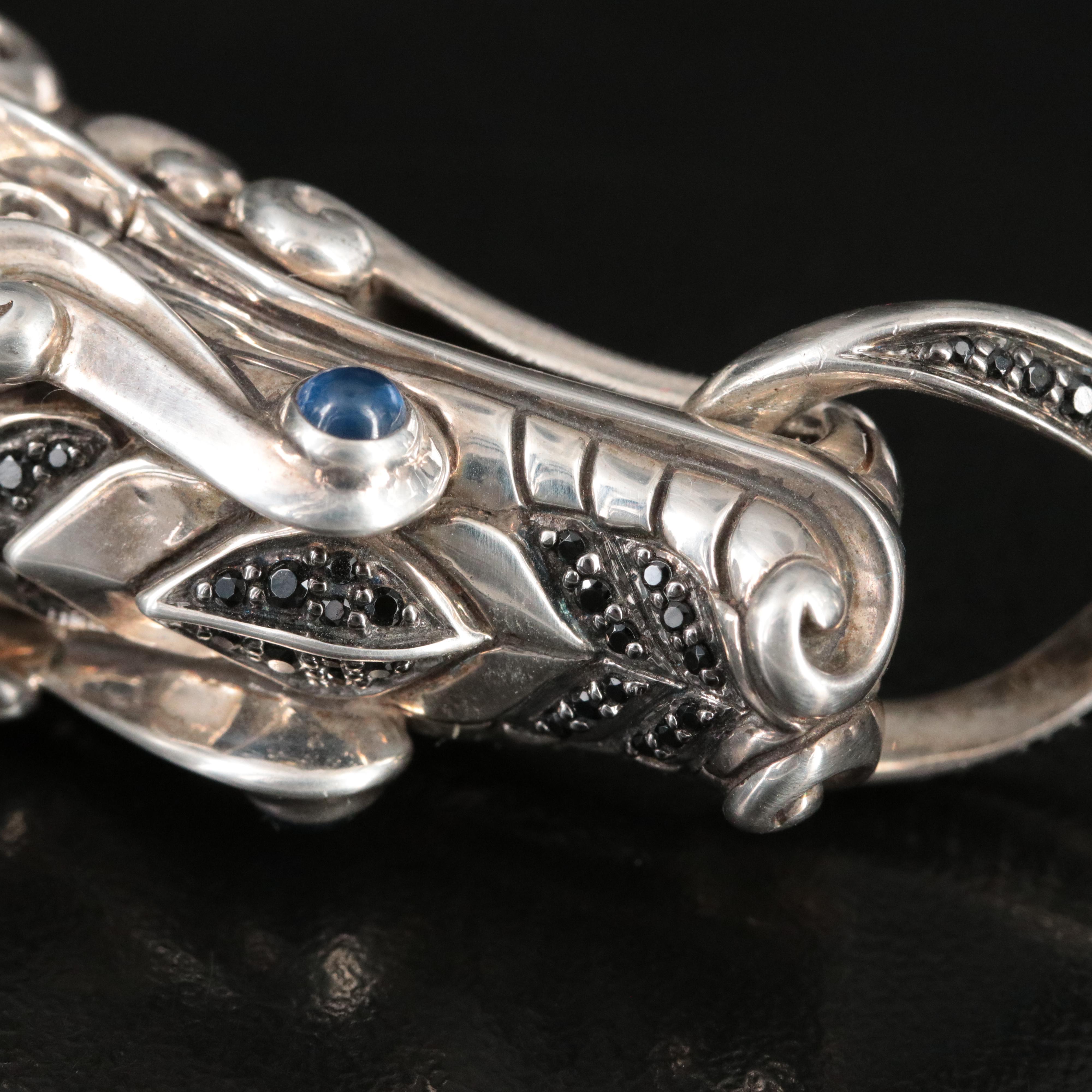 John Hardy Legends Naga Sterling and Black Spinel Leather Bracelet