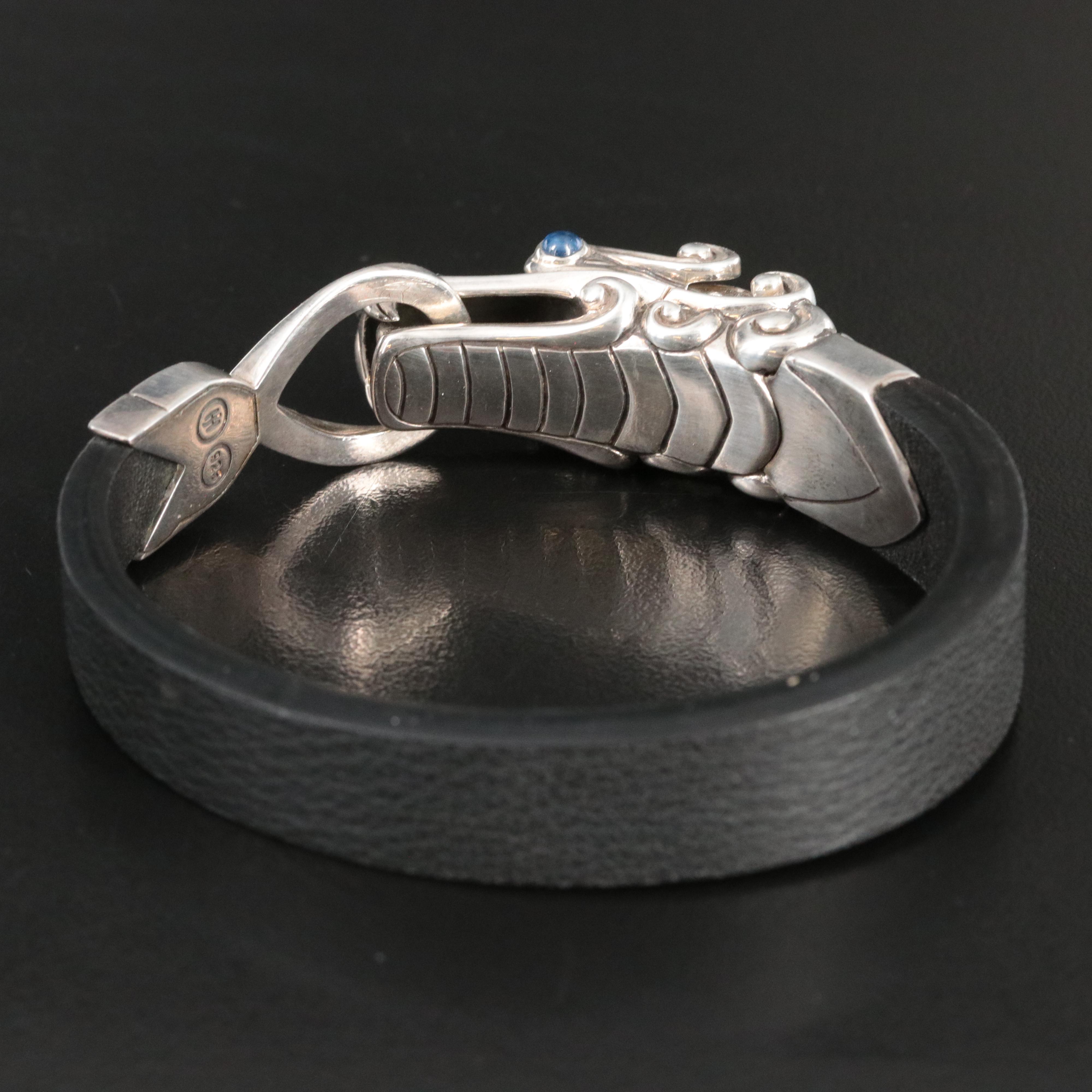 John Hardy Legends Naga Sterling and Black Spinel Leather Bracelet