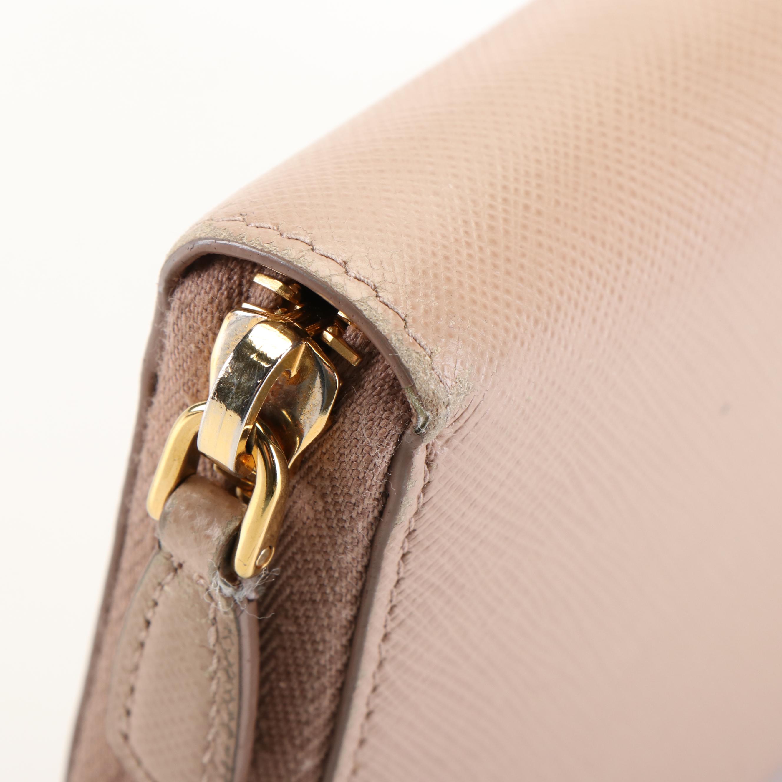 Prada Zip Around Continental Wallet in Neutral Monochrome Saffiano Shine Leather