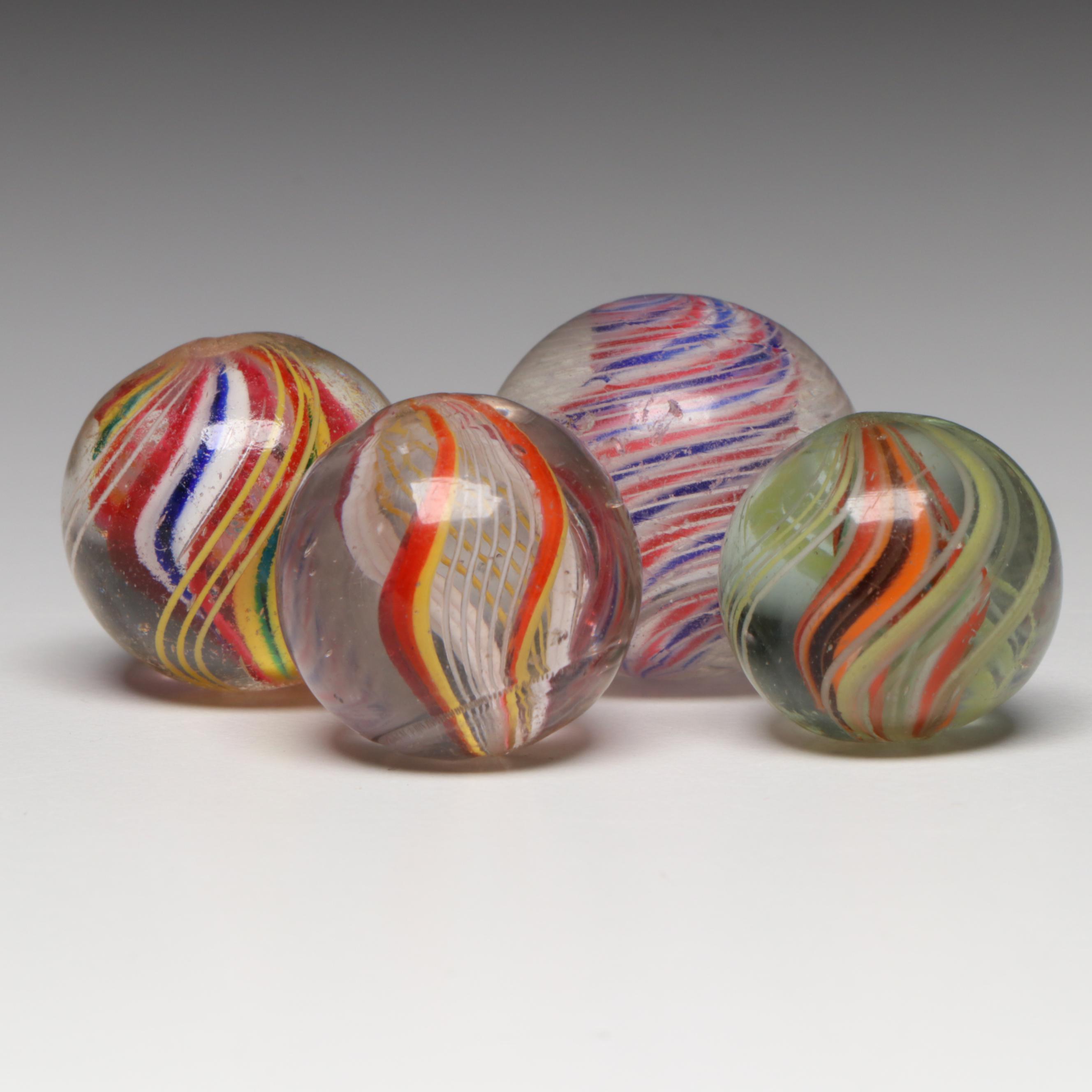 Handcrafted Multicolor Zanfirico and Latticino German Glass Marbles