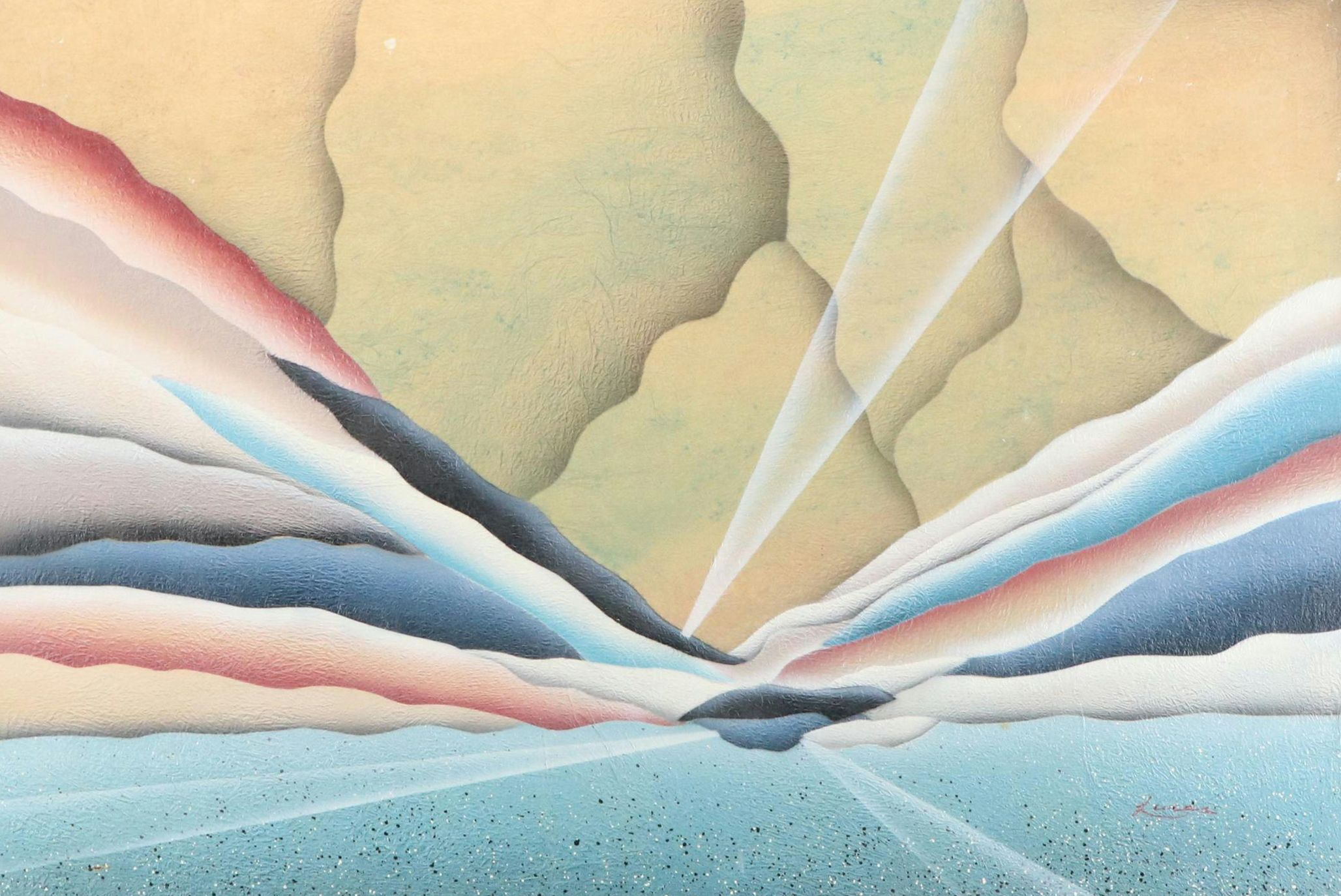 Art Deco Inspired Mixed Media Landscape Painting, 20th Century