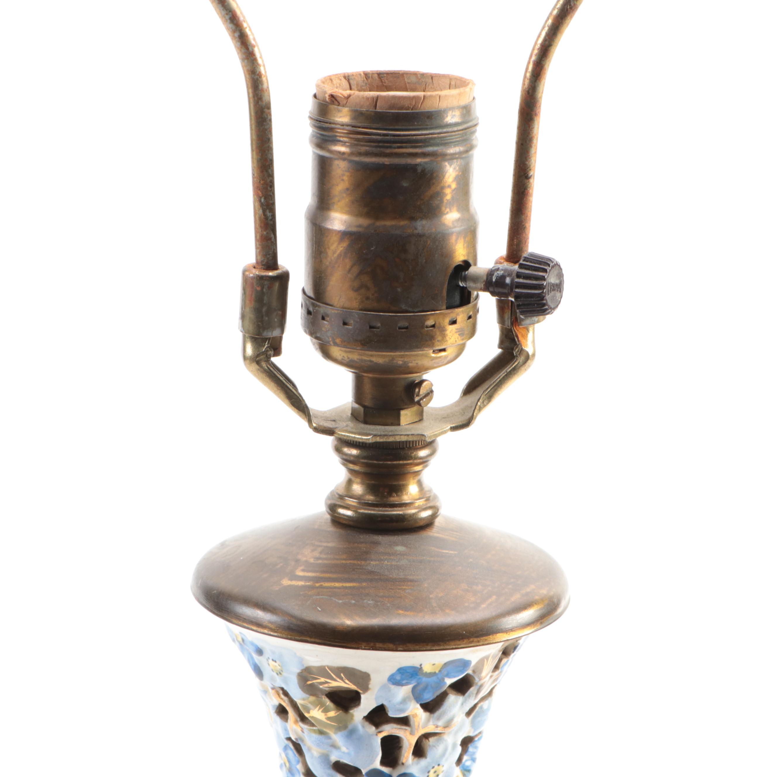 Hungarian Style Hand-Painted Pierced Ceramic Table Lamp, Mid/Late 20th C