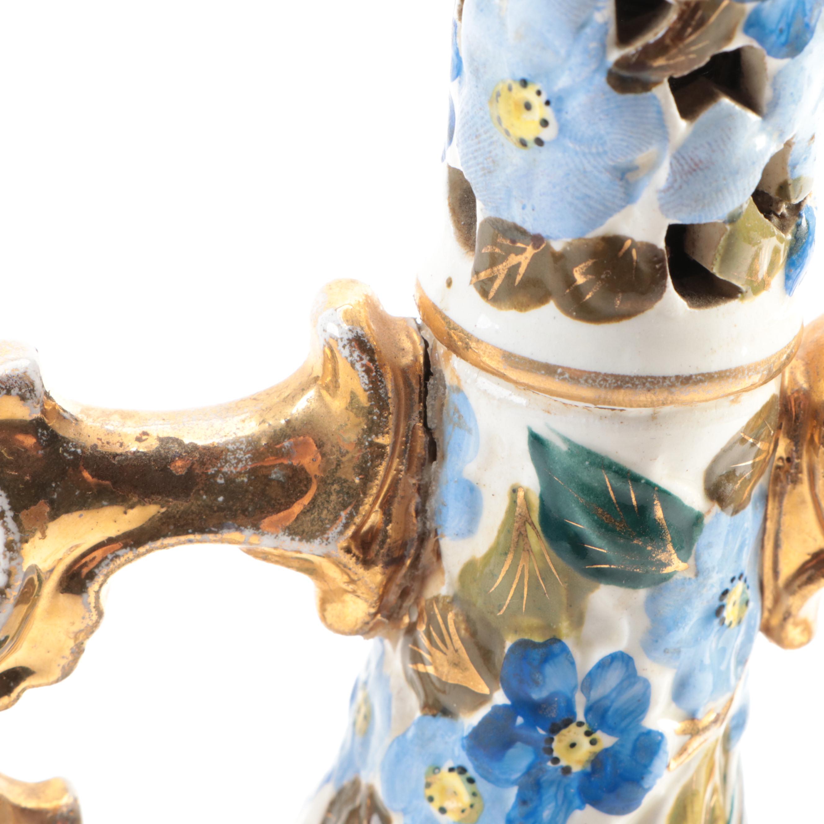 Hungarian Style Hand-Painted Pierced Ceramic Table Lamp, Mid/Late 20th C