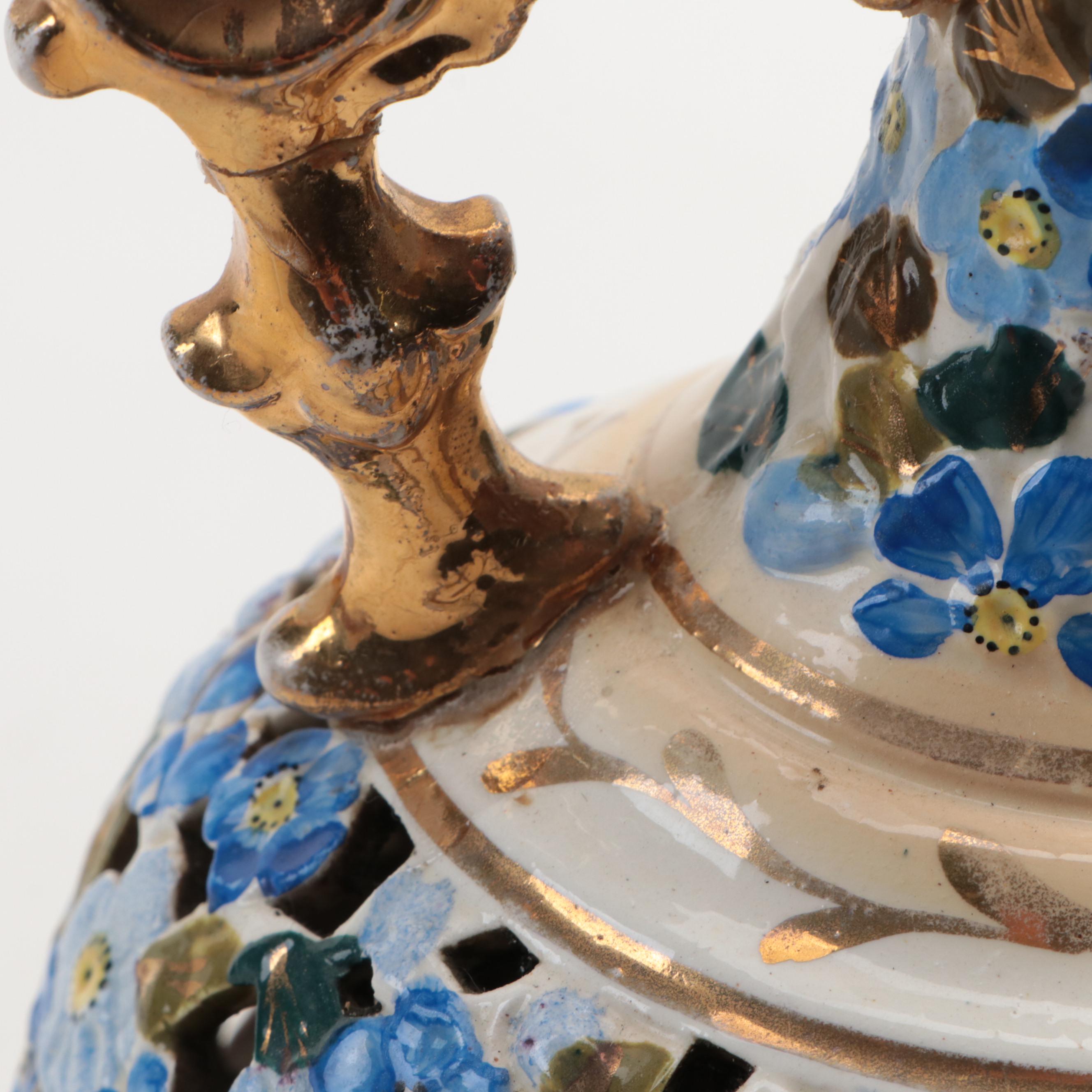 Hungarian Style Hand-Painted Pierced Ceramic Table Lamp, Mid/Late 20th C