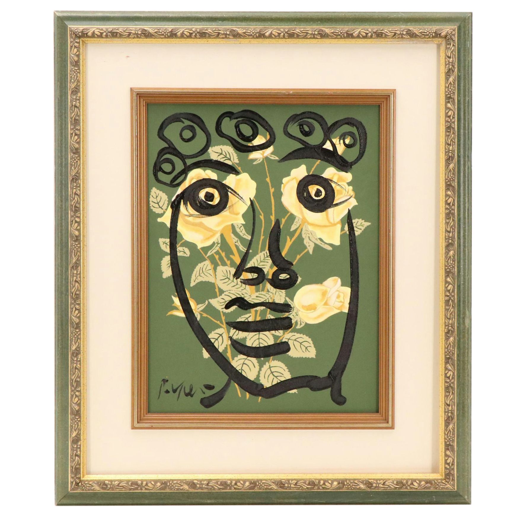 Peter Keil Abstract Acrylic Portrait Over Rose Still Life