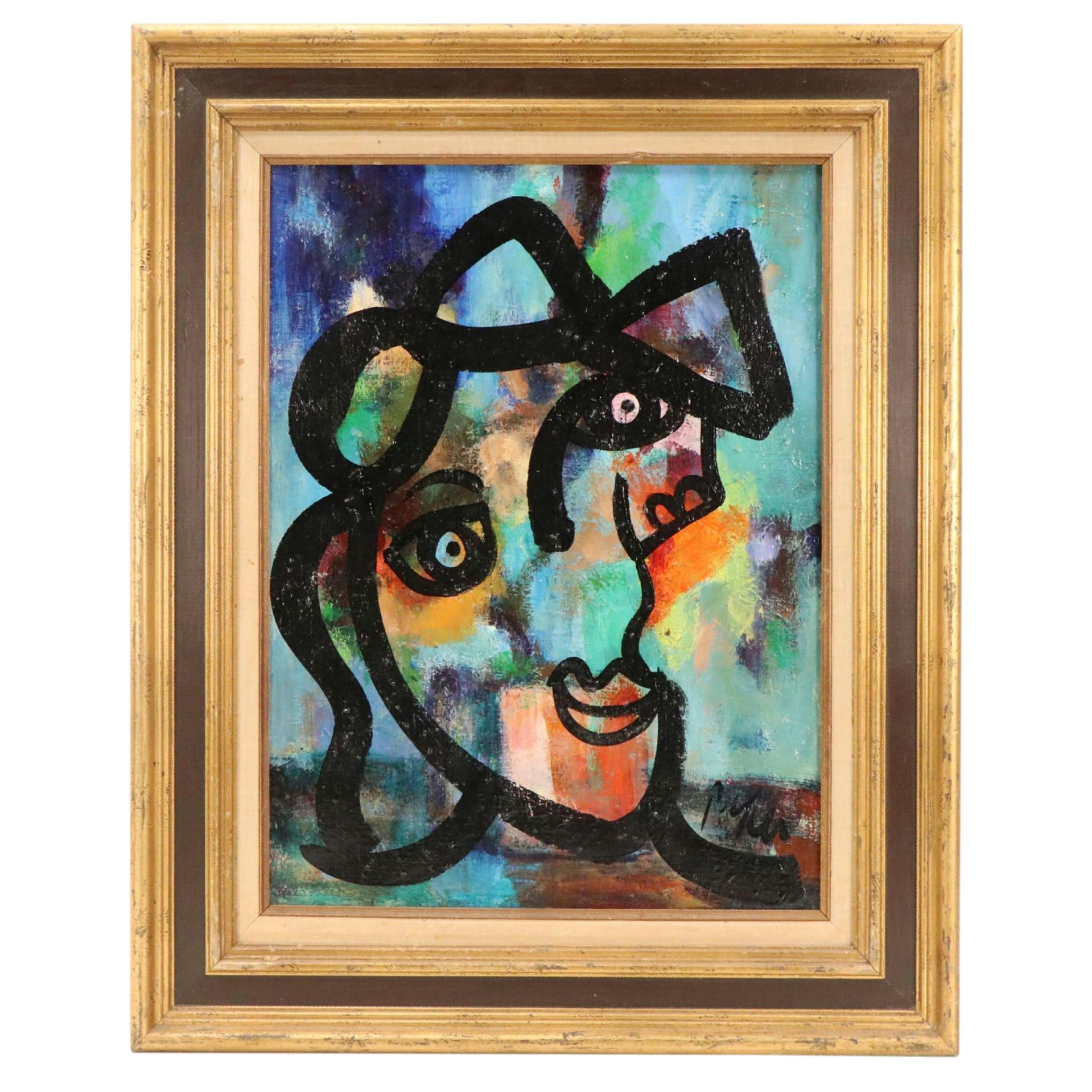 Peter Keil Acrylic Portrait Over Abstract Painting