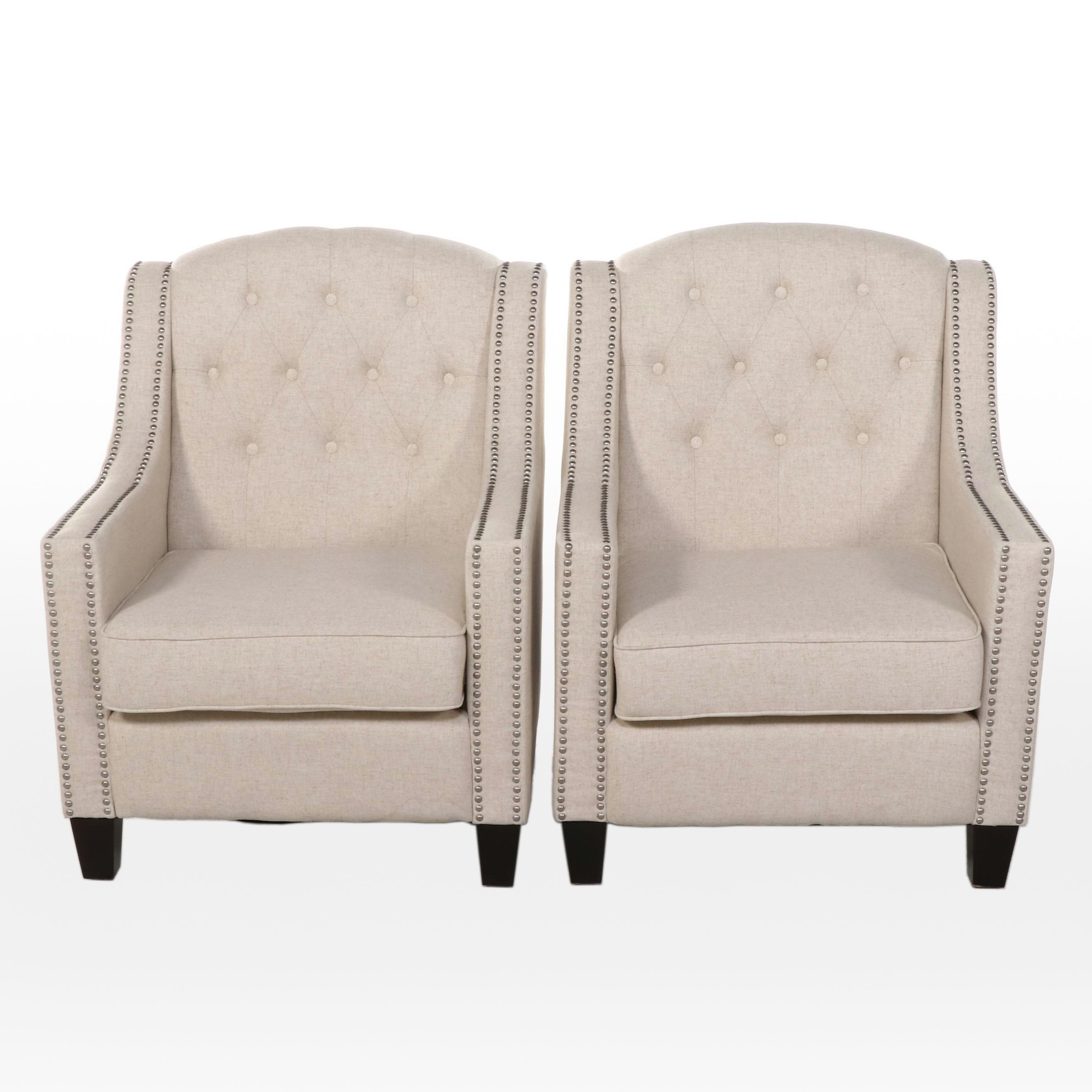 Pair of Pacific Coast Lighting Buttoned-Down Easy Armchairs with Nailheads