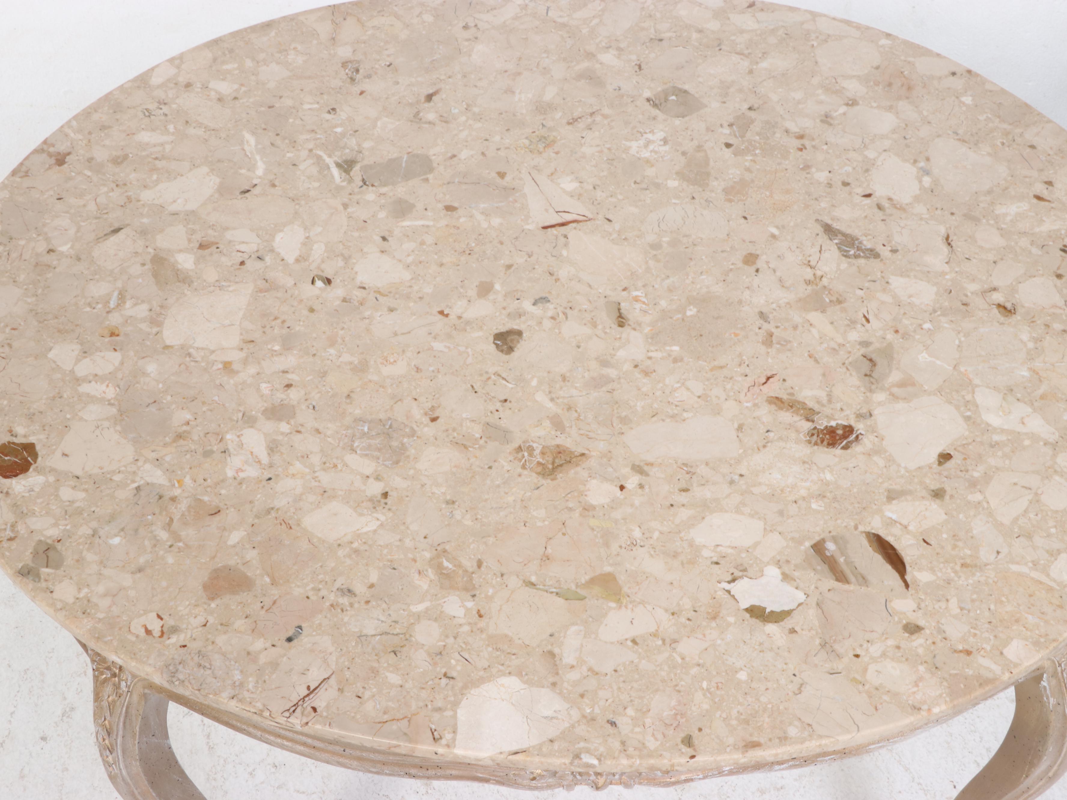 Arhaus French Provincial Style Composite Stone Top Dining Table and Four Chairs