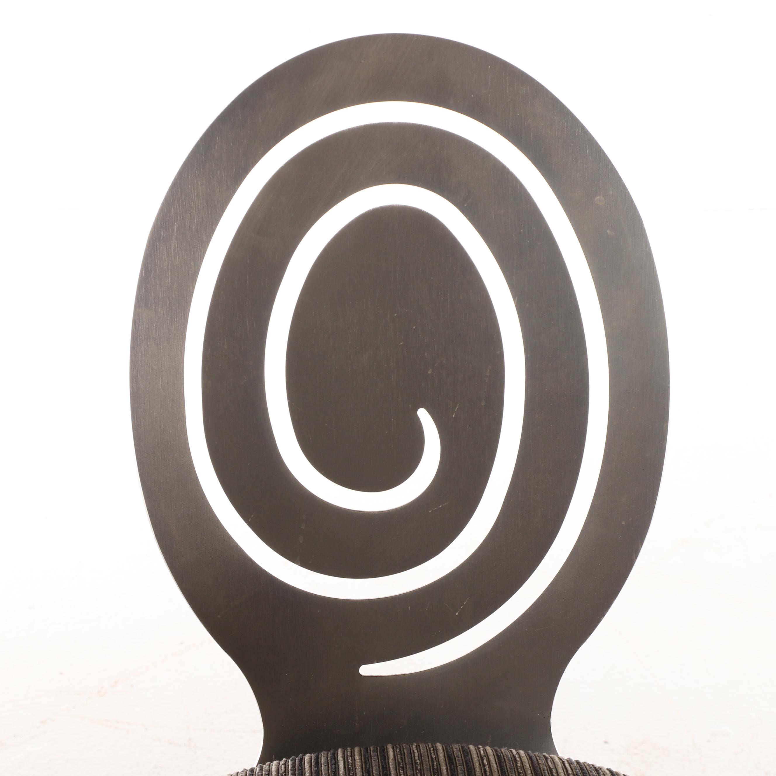 Pair of Ethan Allen "Radius Collection" Counter Stools in Brushed Nickel Finish