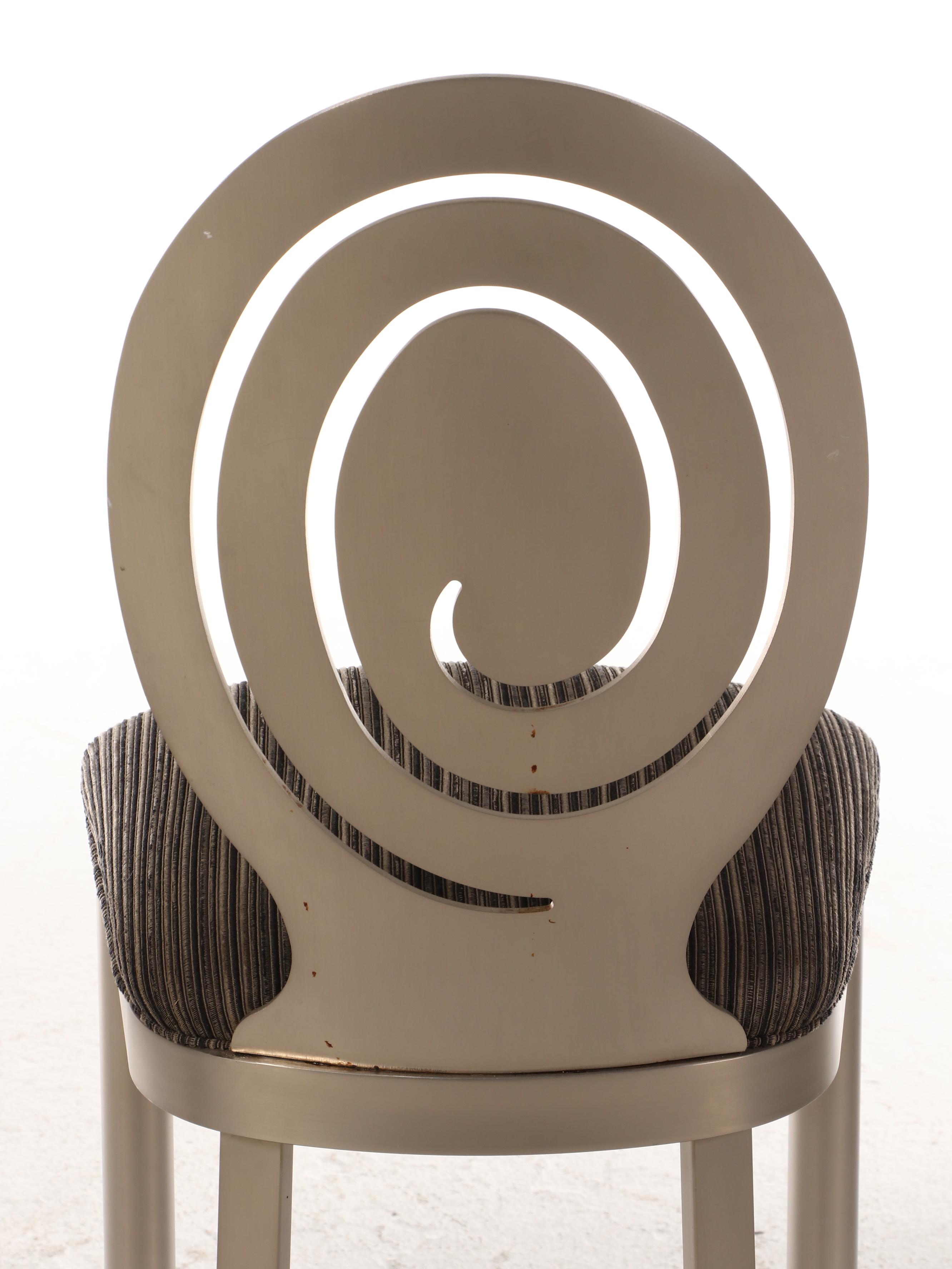 Pair of Ethan Allen "Radius Collection" Counter Stools in Brushed Nickel Finish