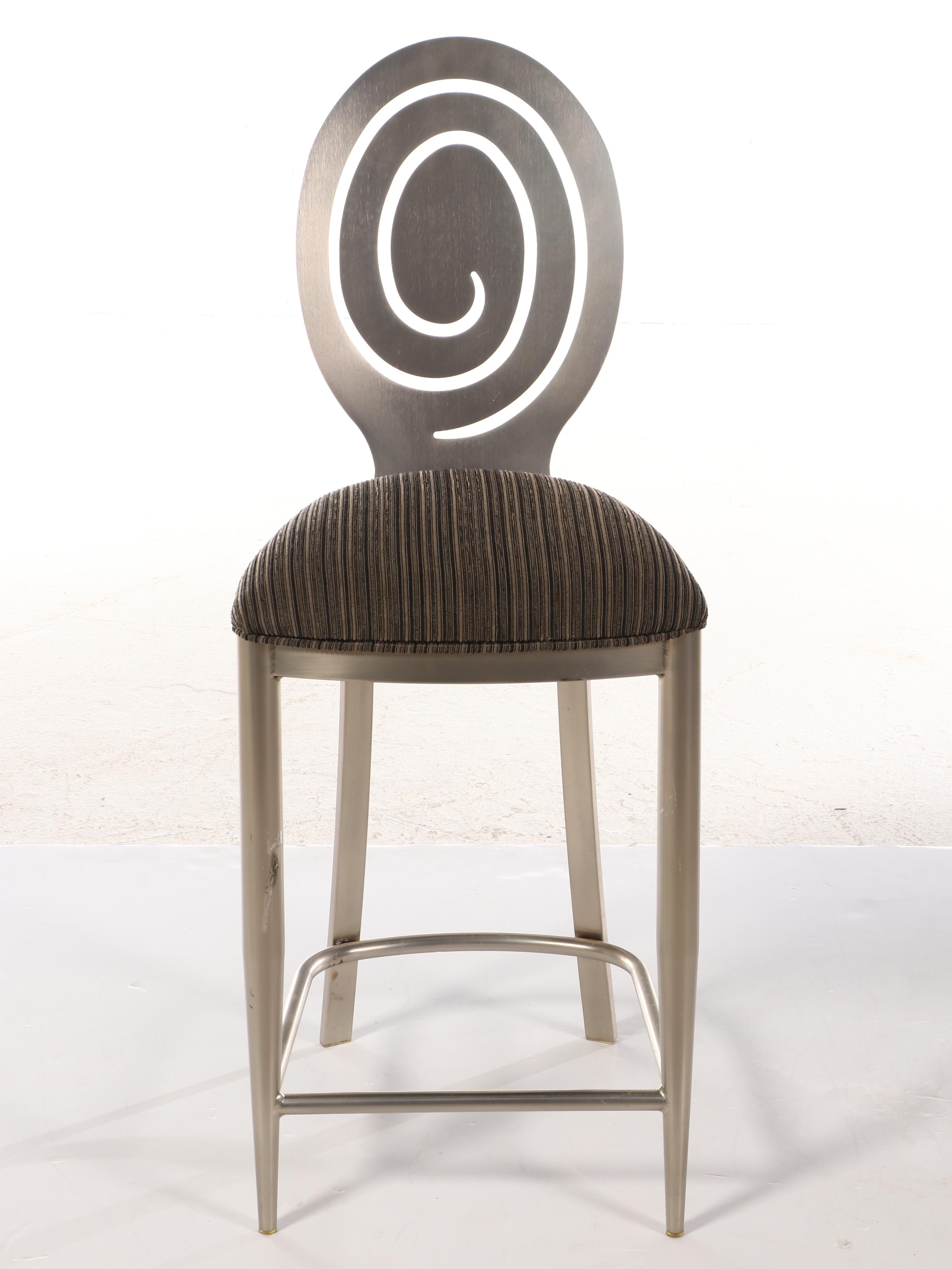 Pair of Ethan Allen "Radius Collection" Counter Stools in Brushed Nickel Finish