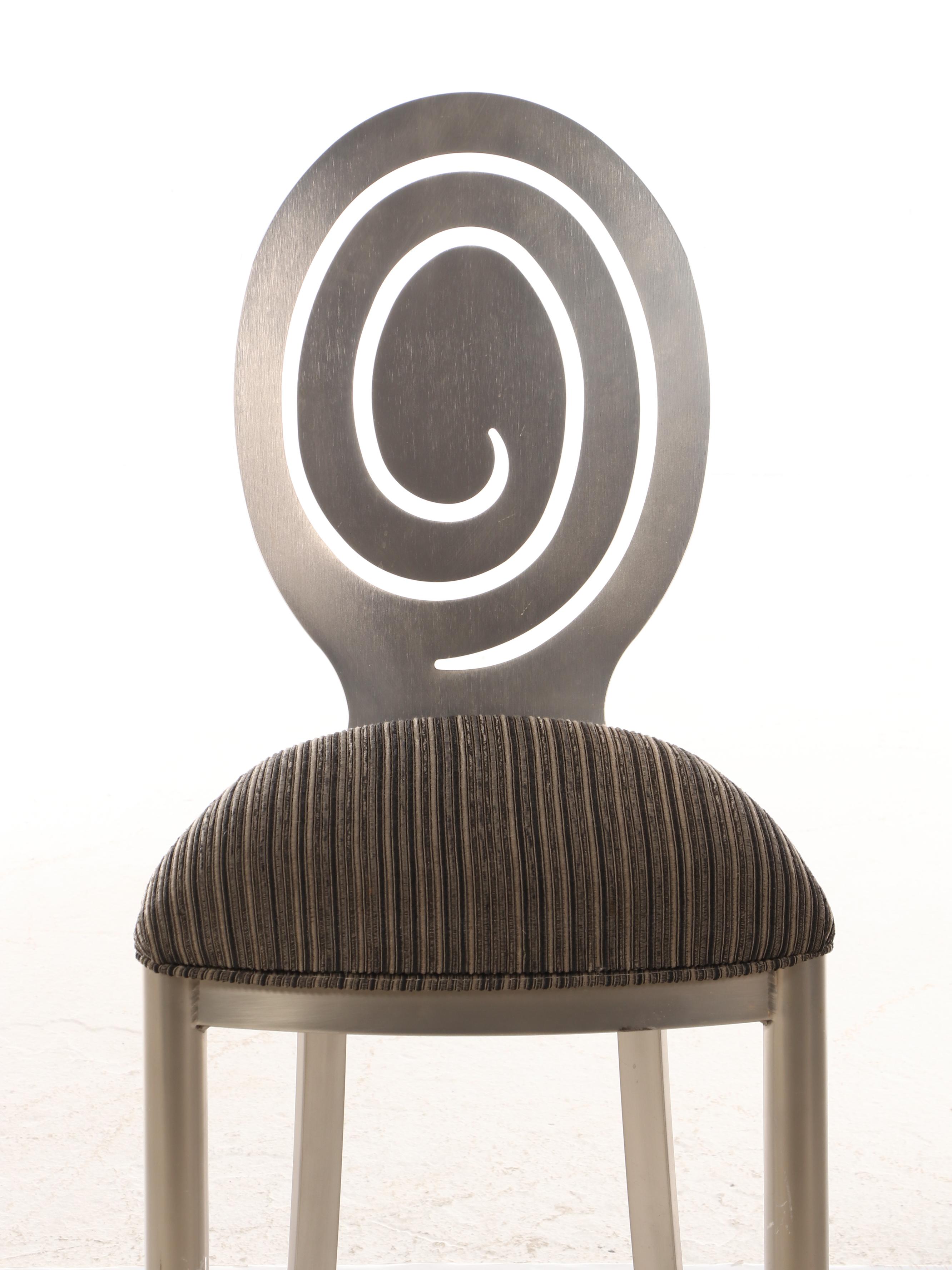 Pair of Ethan Allen "Radius Collection" Counter Stools in Brushed Nickel Finish