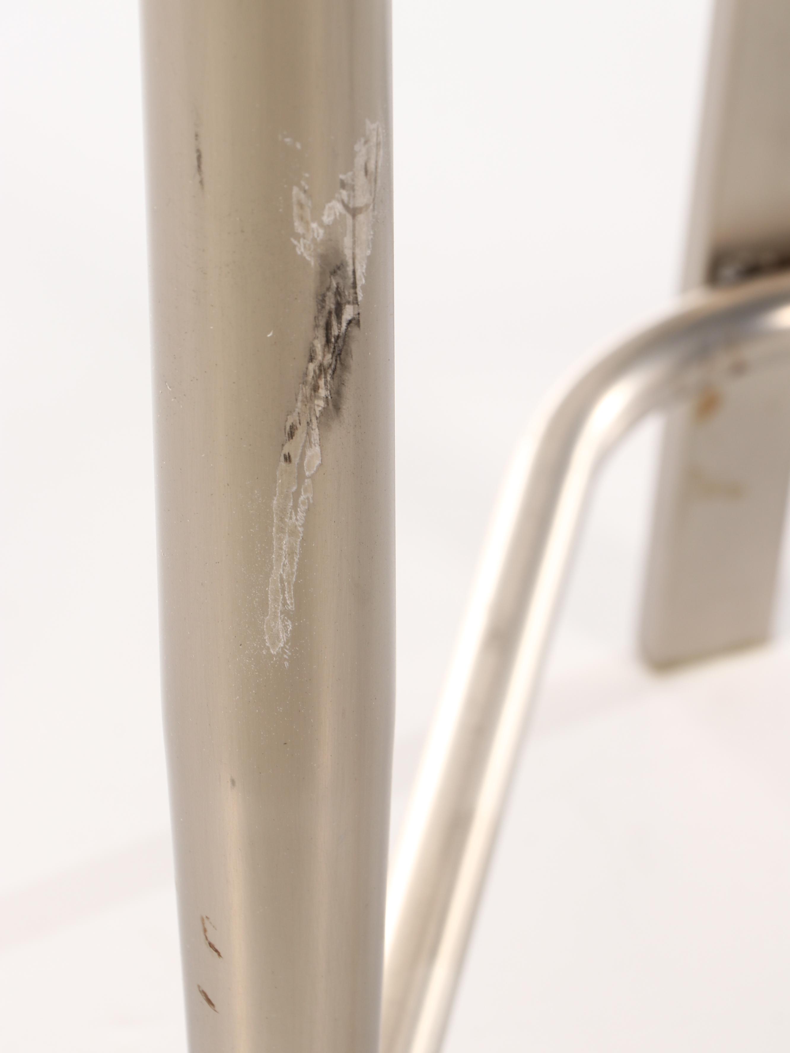 Pair of Ethan Allen "Radius Collection" Counter Stools in Brushed Nickel Finish