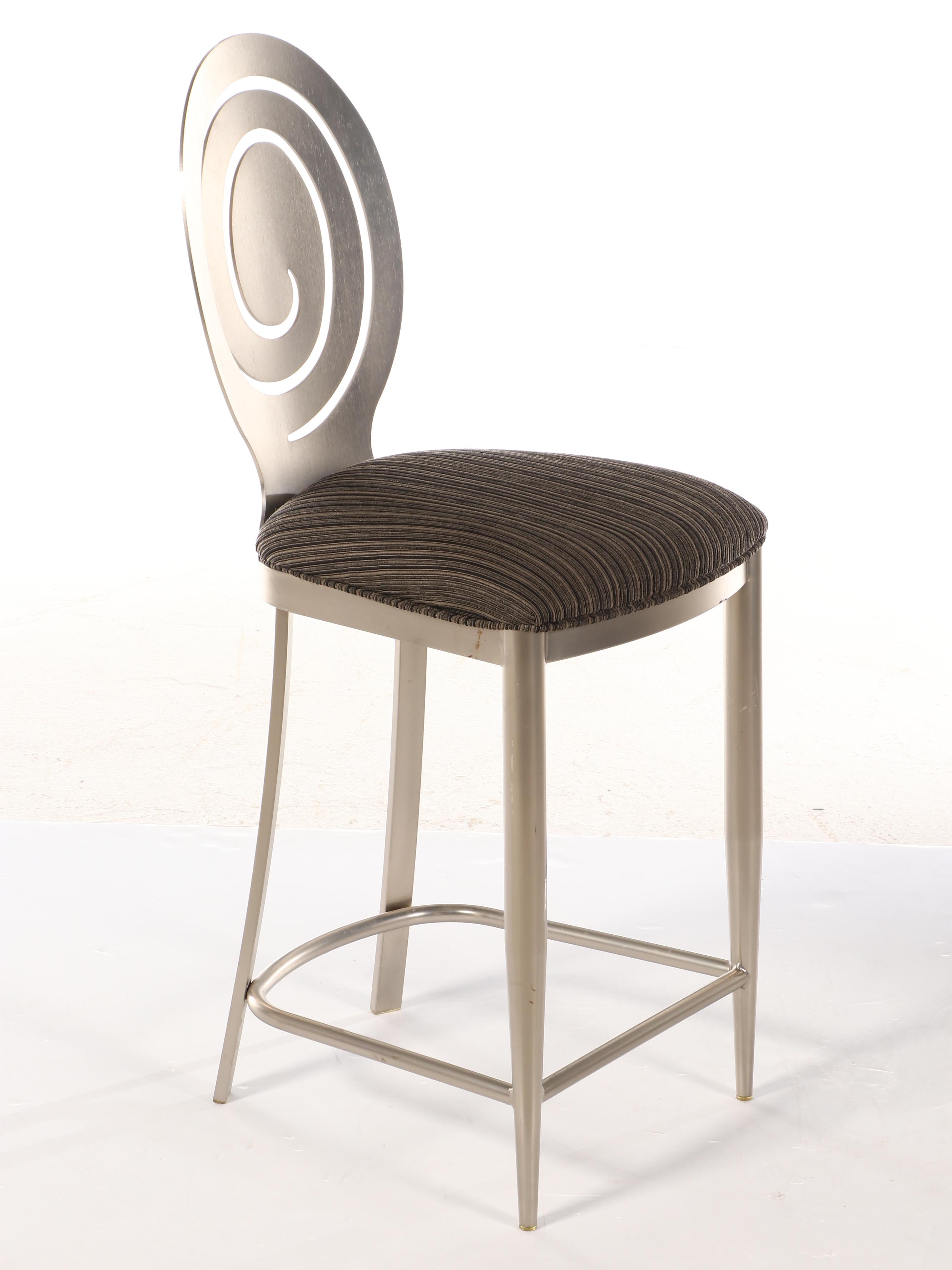 Pair of Ethan Allen "Radius Collection" Counter Stools in Brushed Nickel Finish