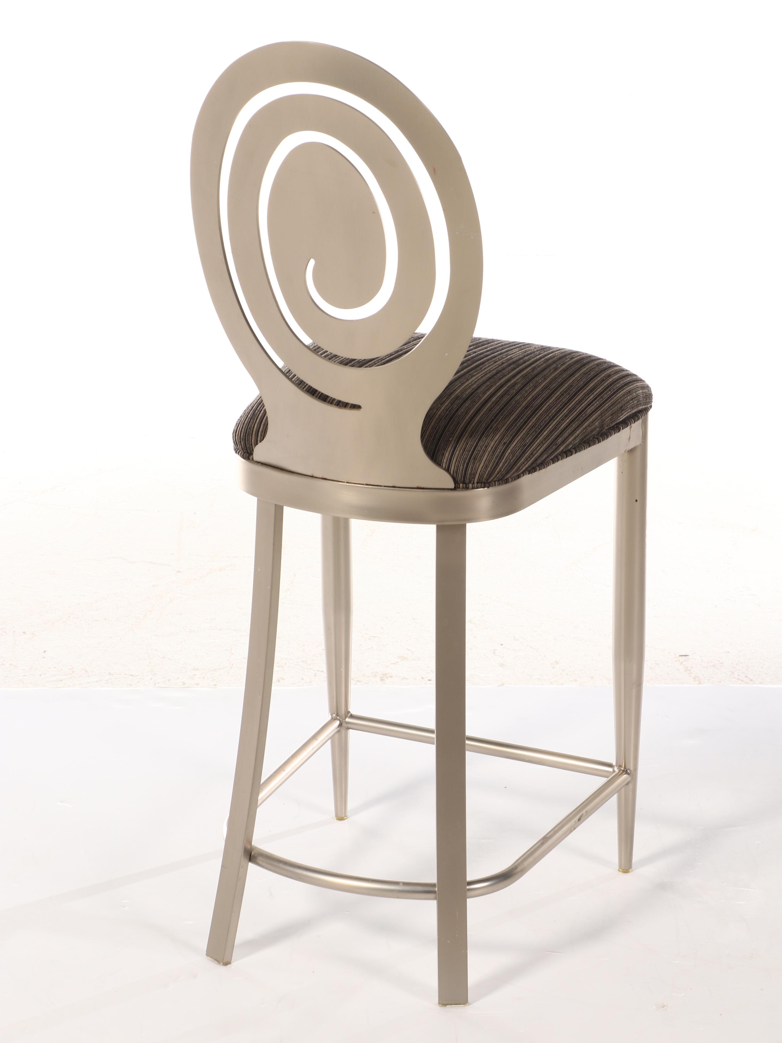 Pair of Ethan Allen "Radius Collection" Counter Stools in Brushed Nickel Finish