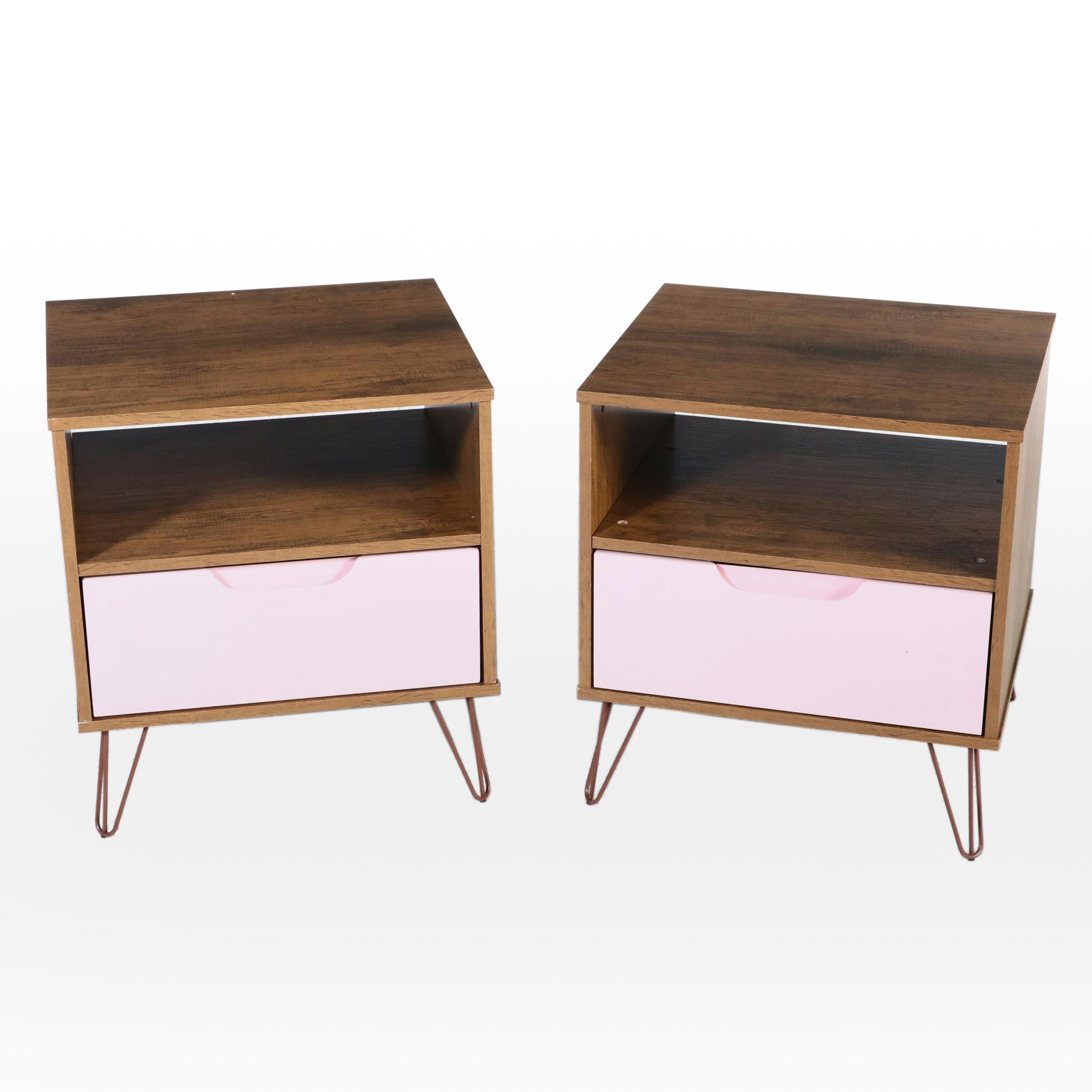 Pair of Mid Century Modern Style Walnut Finish Bedside Tables