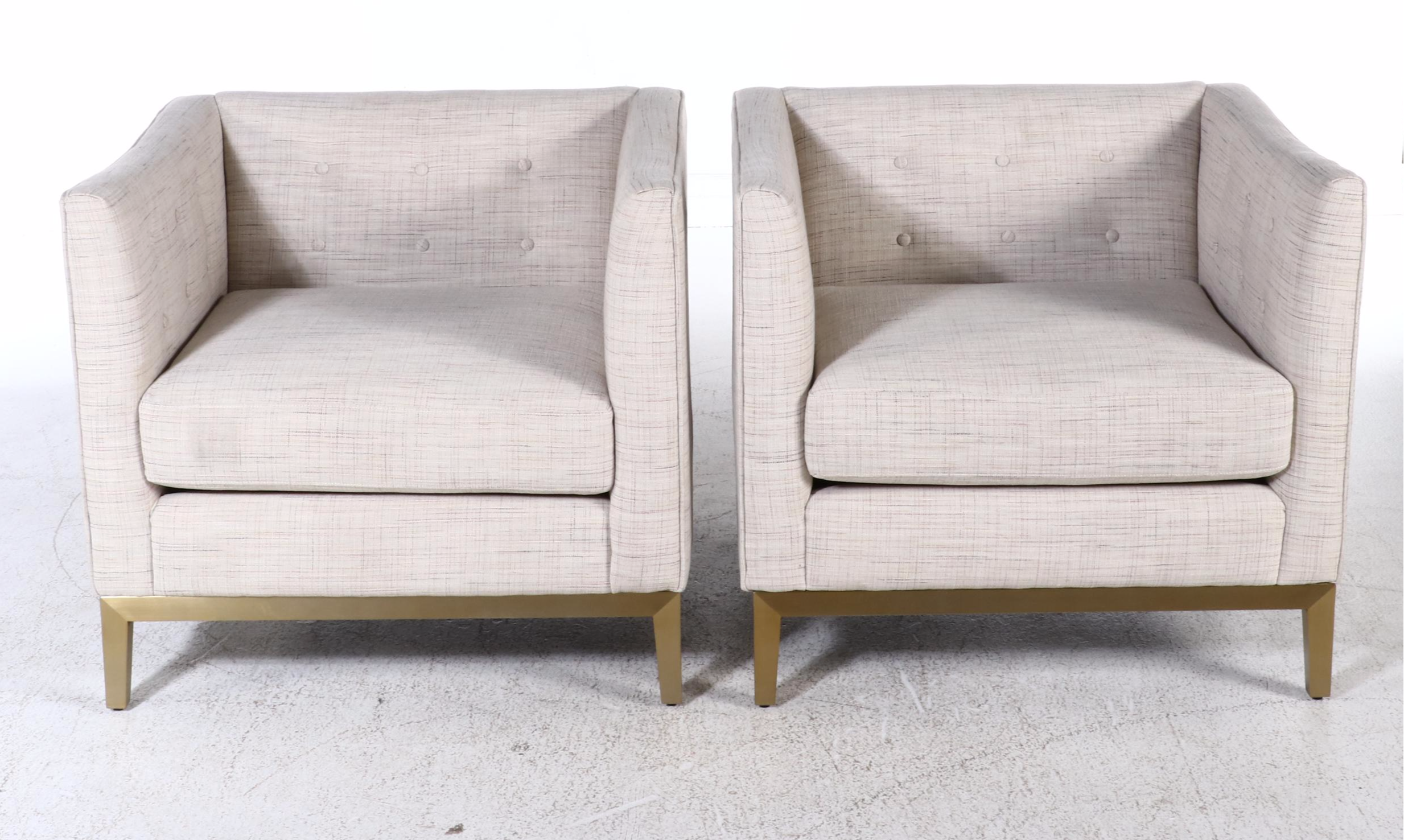 Pair of Contemporary Style Upholstered Barrel-Back Chair