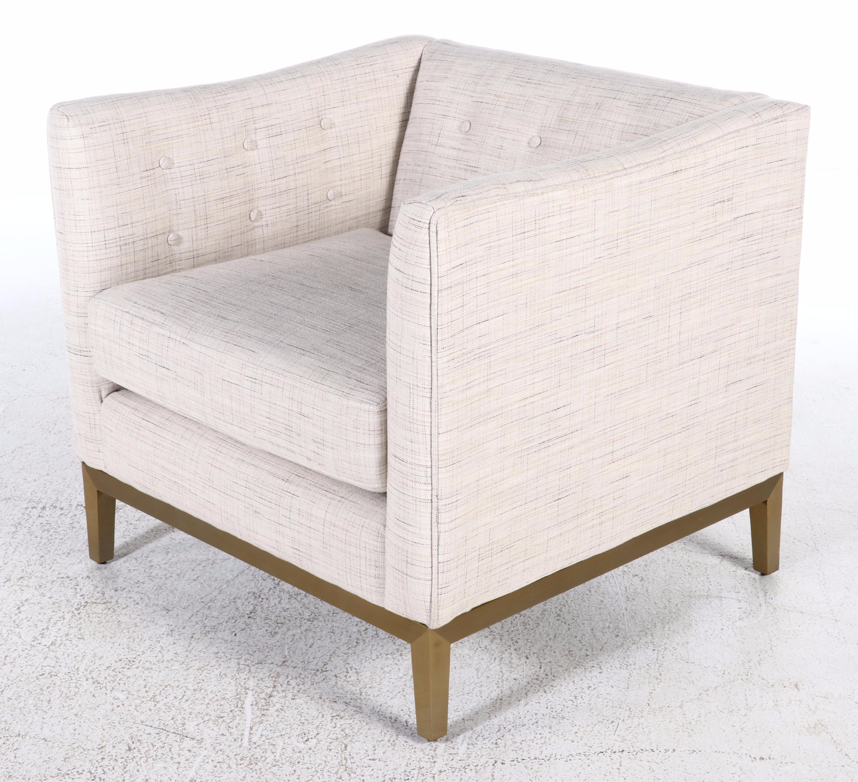 Pair of Contemporary Style Upholstered Barrel-Back Chair