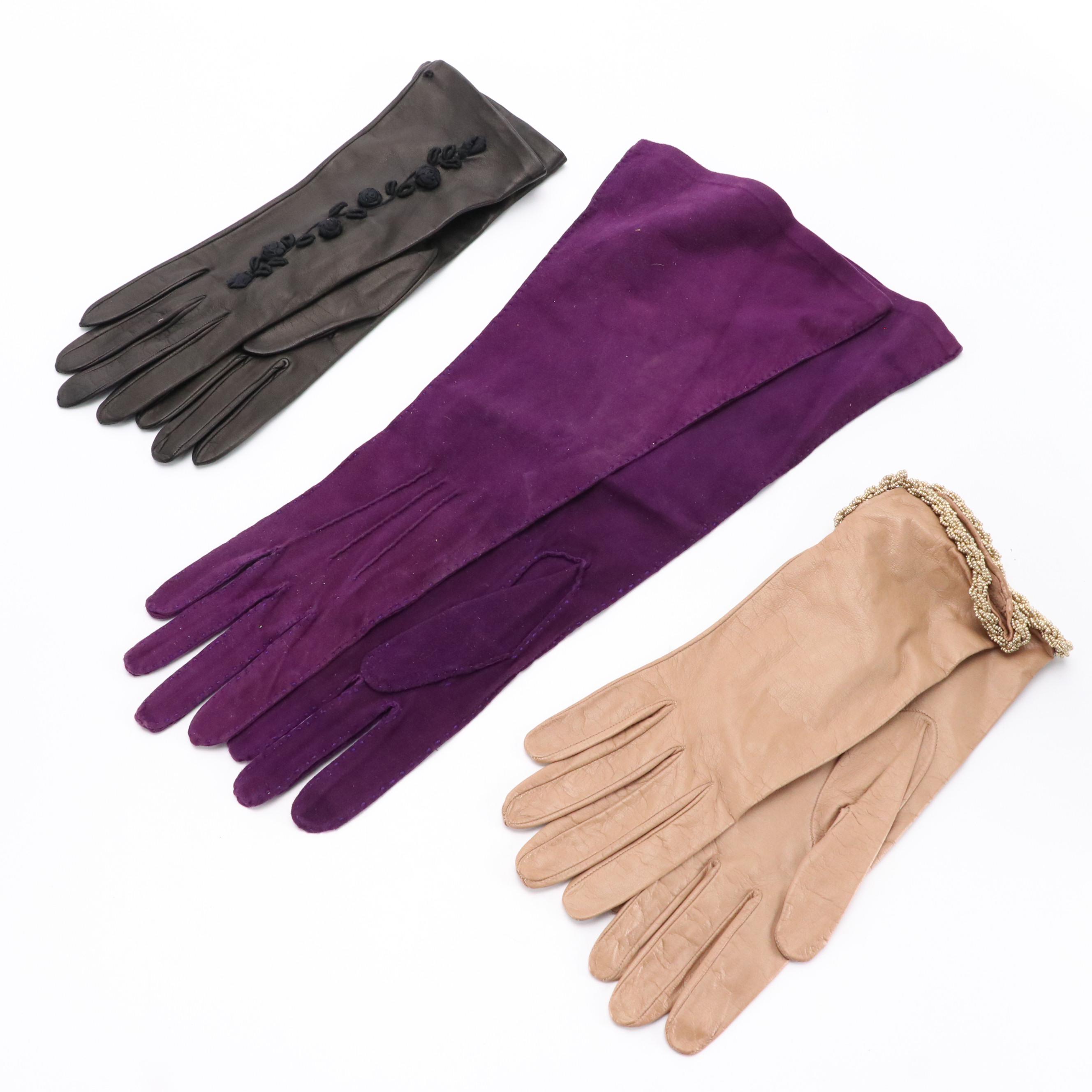 Chanel, Prada, and Bottega Veneta Kidskin Leather/Suede Fashion Gloves
