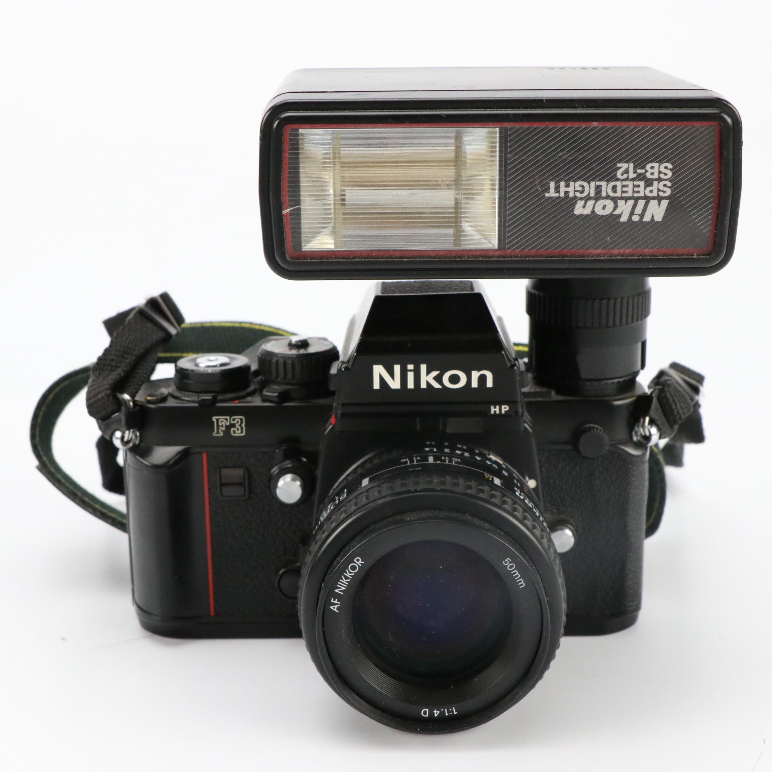 Pair of Nikon F3 with Rolleiflex SL35M 35mm Still Cameras and Nikon Speedlight