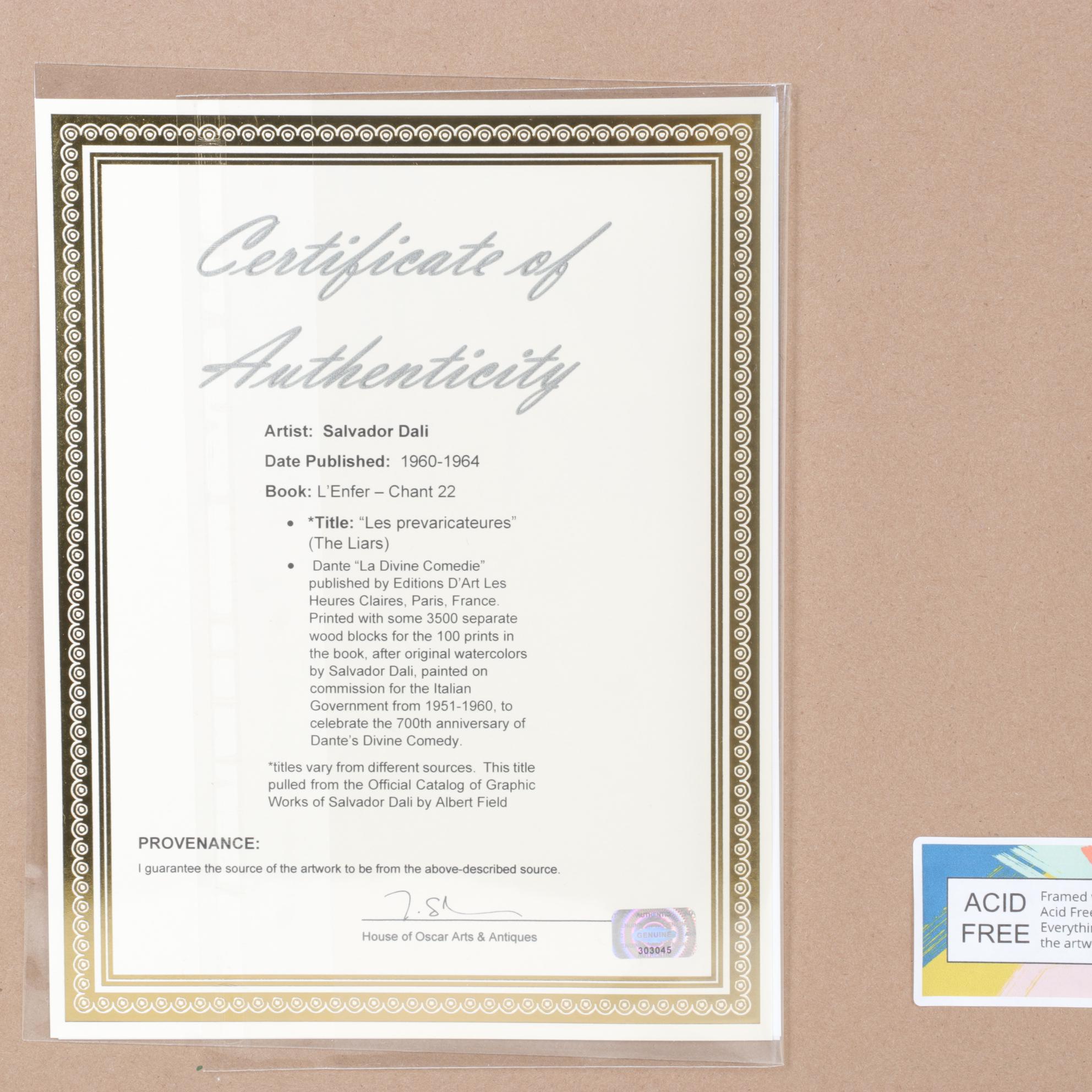 Salvador Dalí Wood Engraving "Les Prevaricateurs," 1960 - 1964