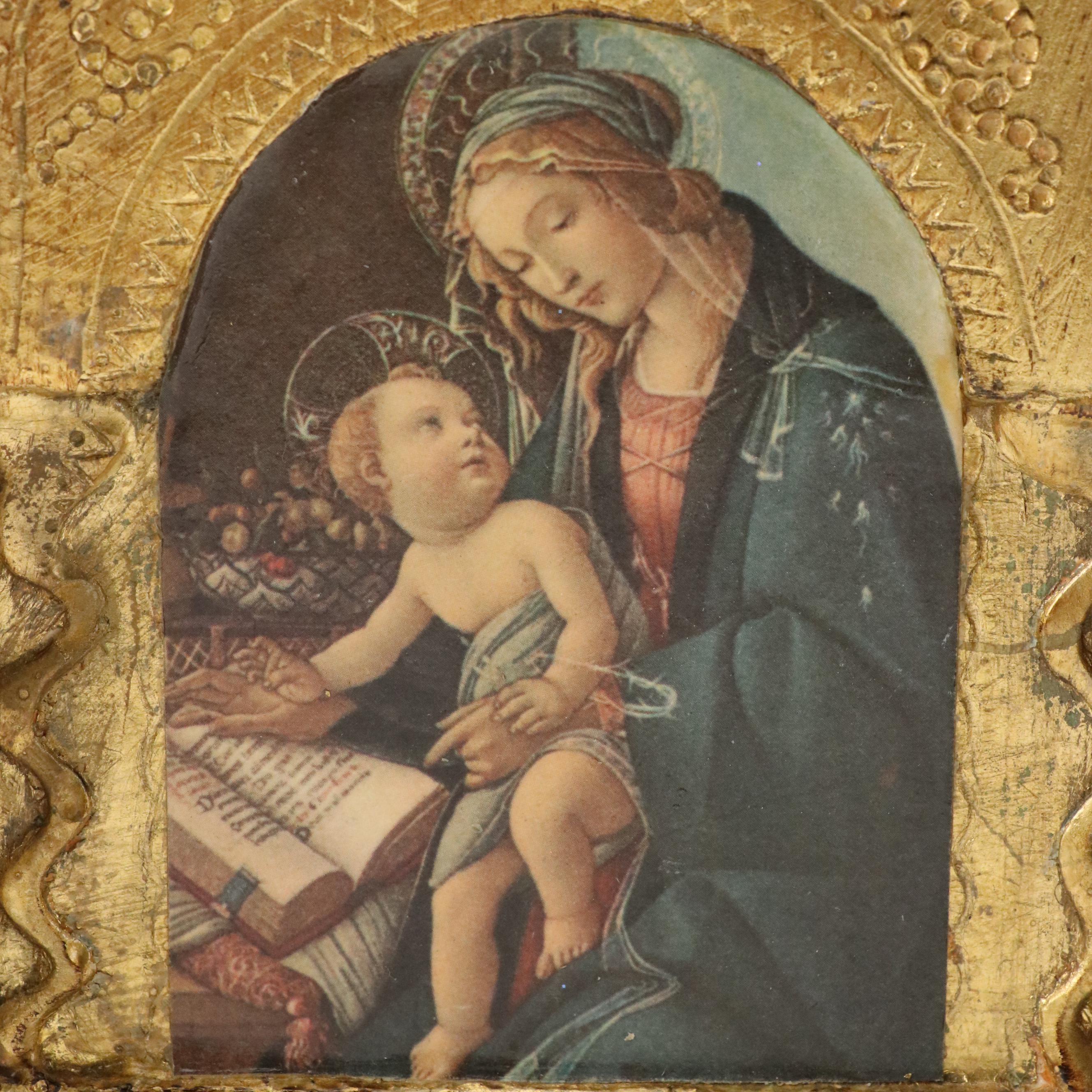 Florentine Wooden Triptych of Madonna and Child