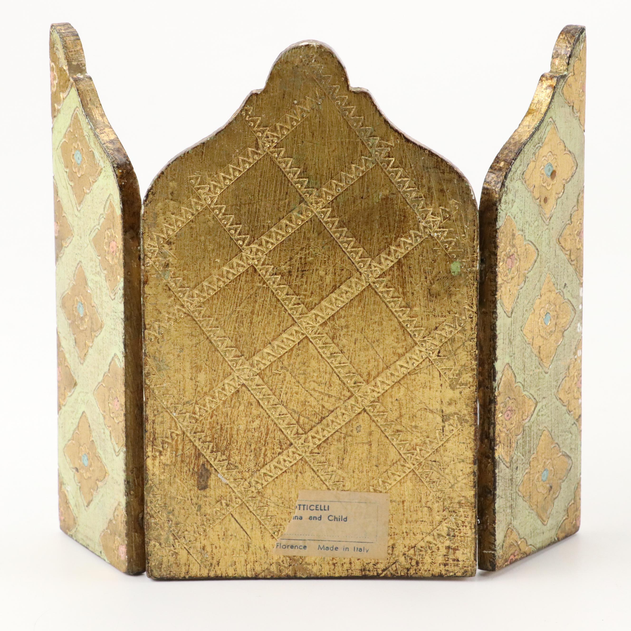 Florentine Wooden Triptych of Madonna and Child