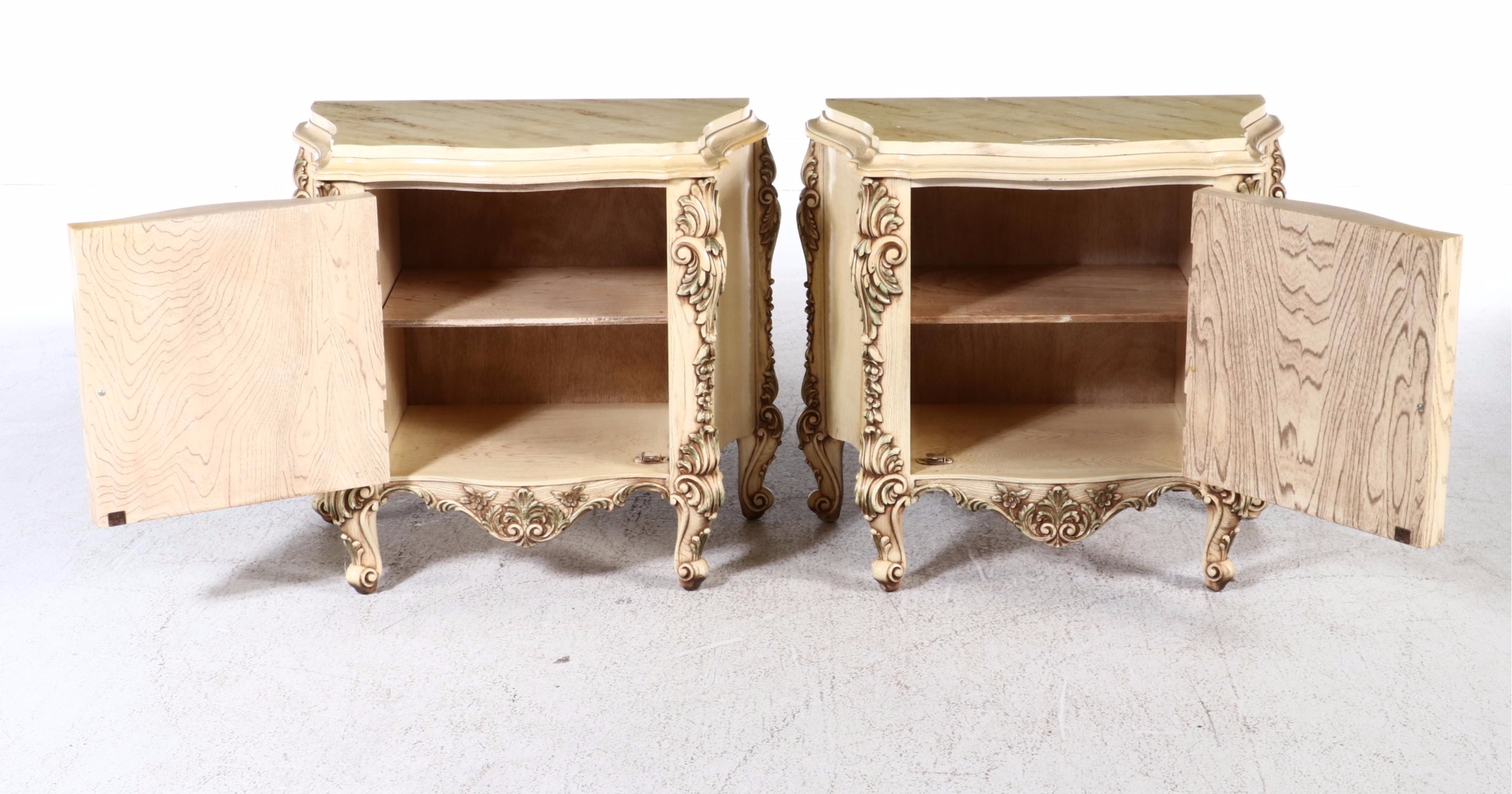 Pair of Rococo Style Wooden Bedside Cabinets, Mid to Late 20th Century