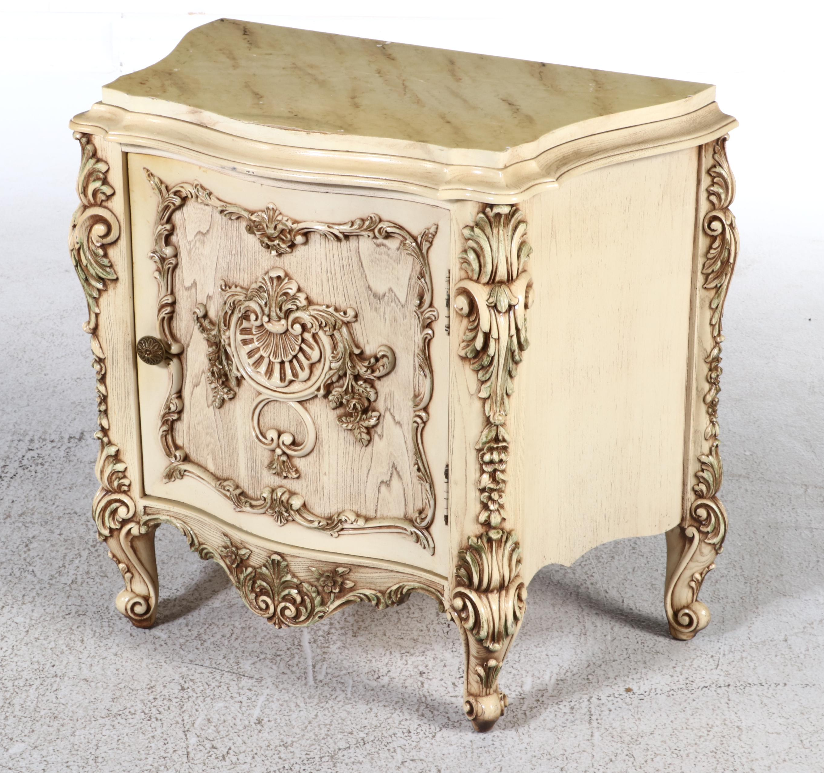 Pair of Rococo Style Wooden Bedside Cabinets, Mid to Late 20th Century