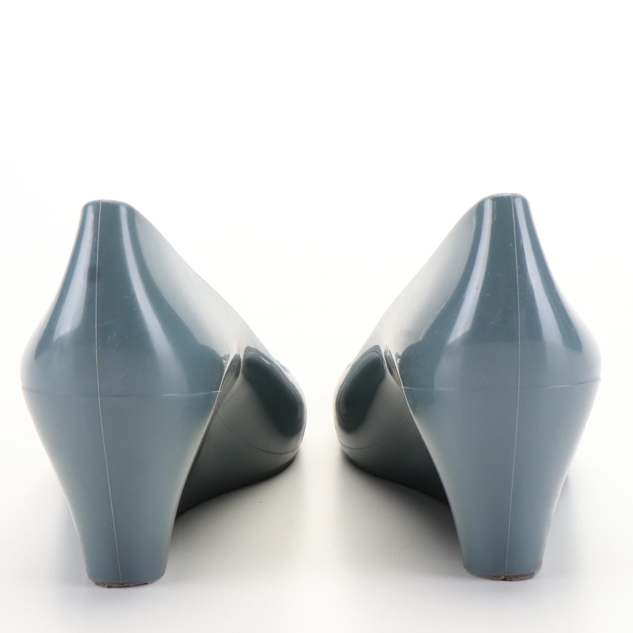 Gucci Marola Peep Toe Wedge Pumps in Interlocking GG Smoky Blue Jelly