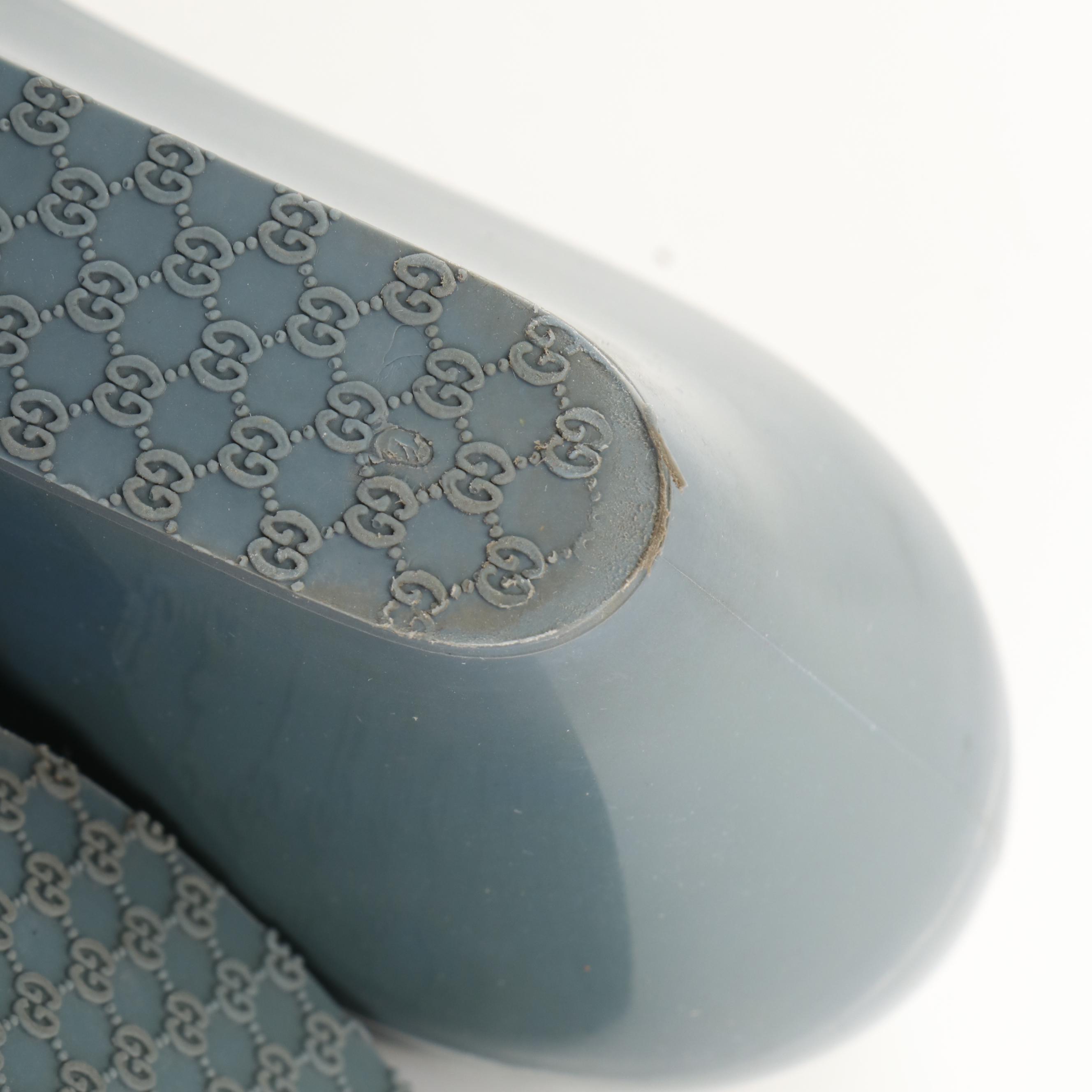 Gucci Marola Peep Toe Wedge Pumps in Interlocking GG Smoky Blue Jelly