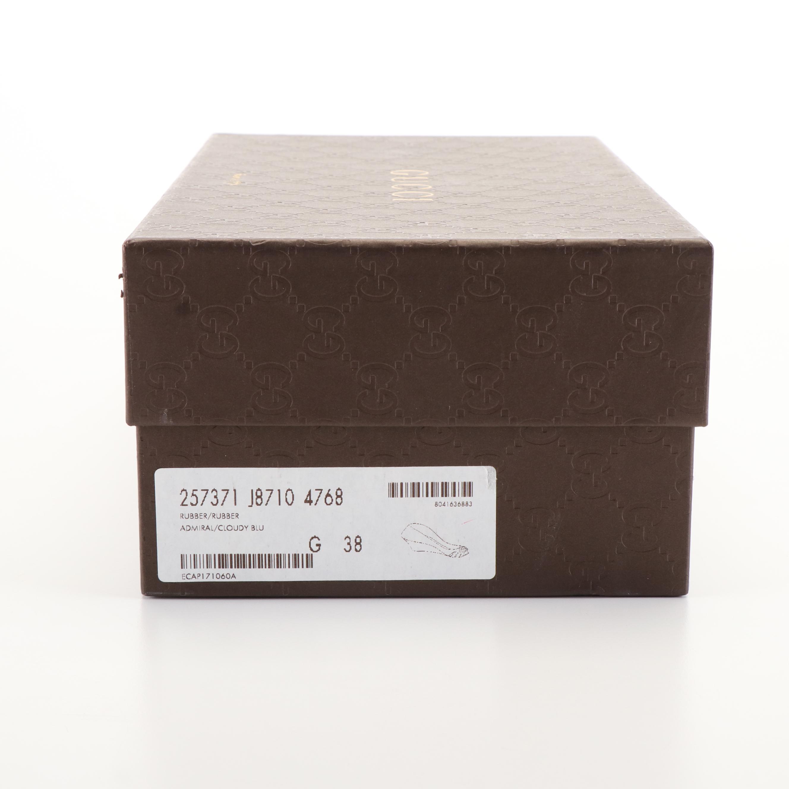 Gucci Marola Peep Toe Wedge Pumps in Interlocking GG Smoky Blue Jelly