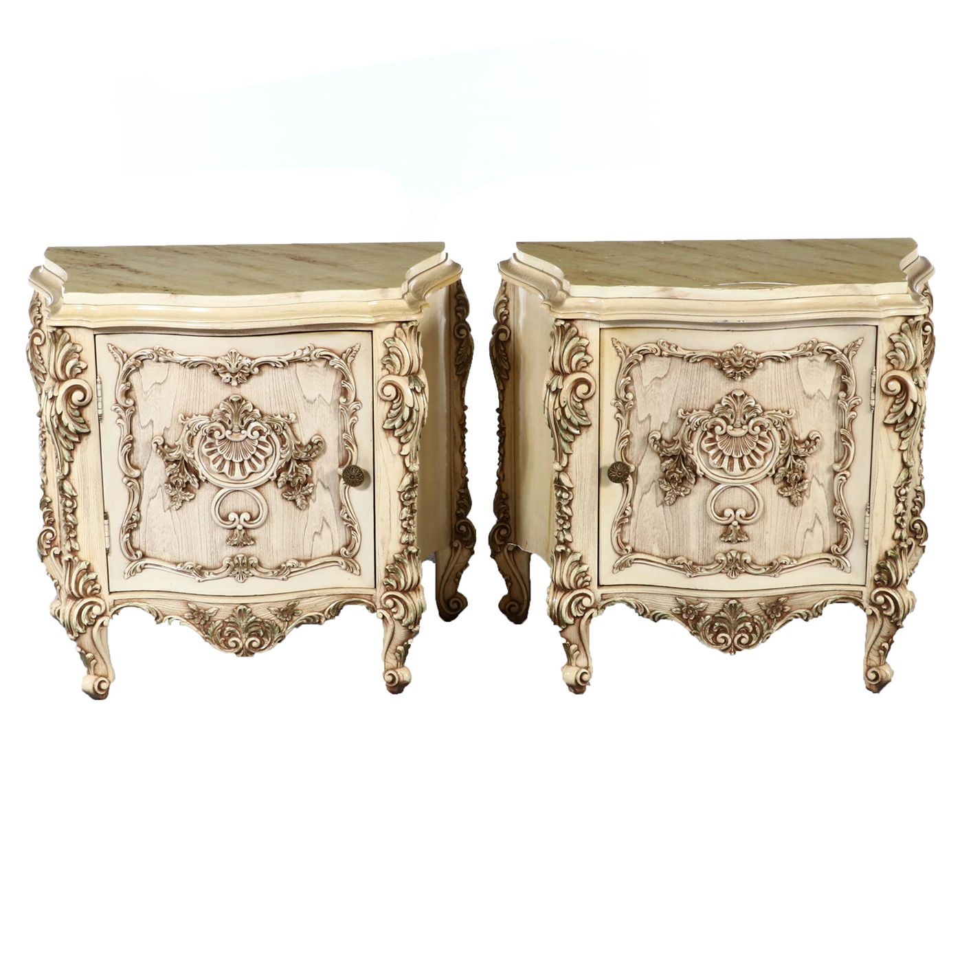 Pair of Rococo Style Wooden Bedside Cabinets, Mid to Late 20th Century