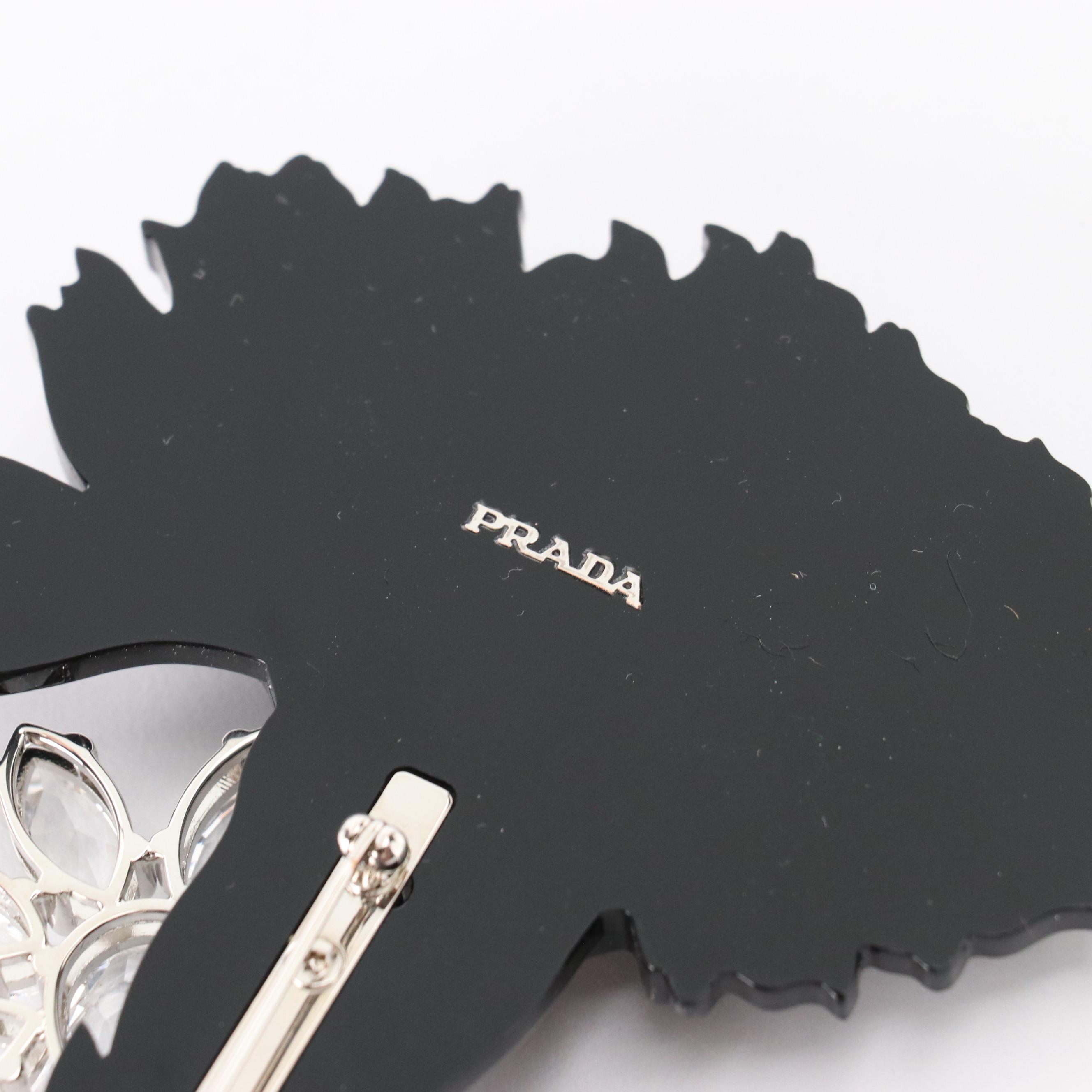 Prada Acrylic/Crystal Strass Oversized Floral Brooch Pin with Box